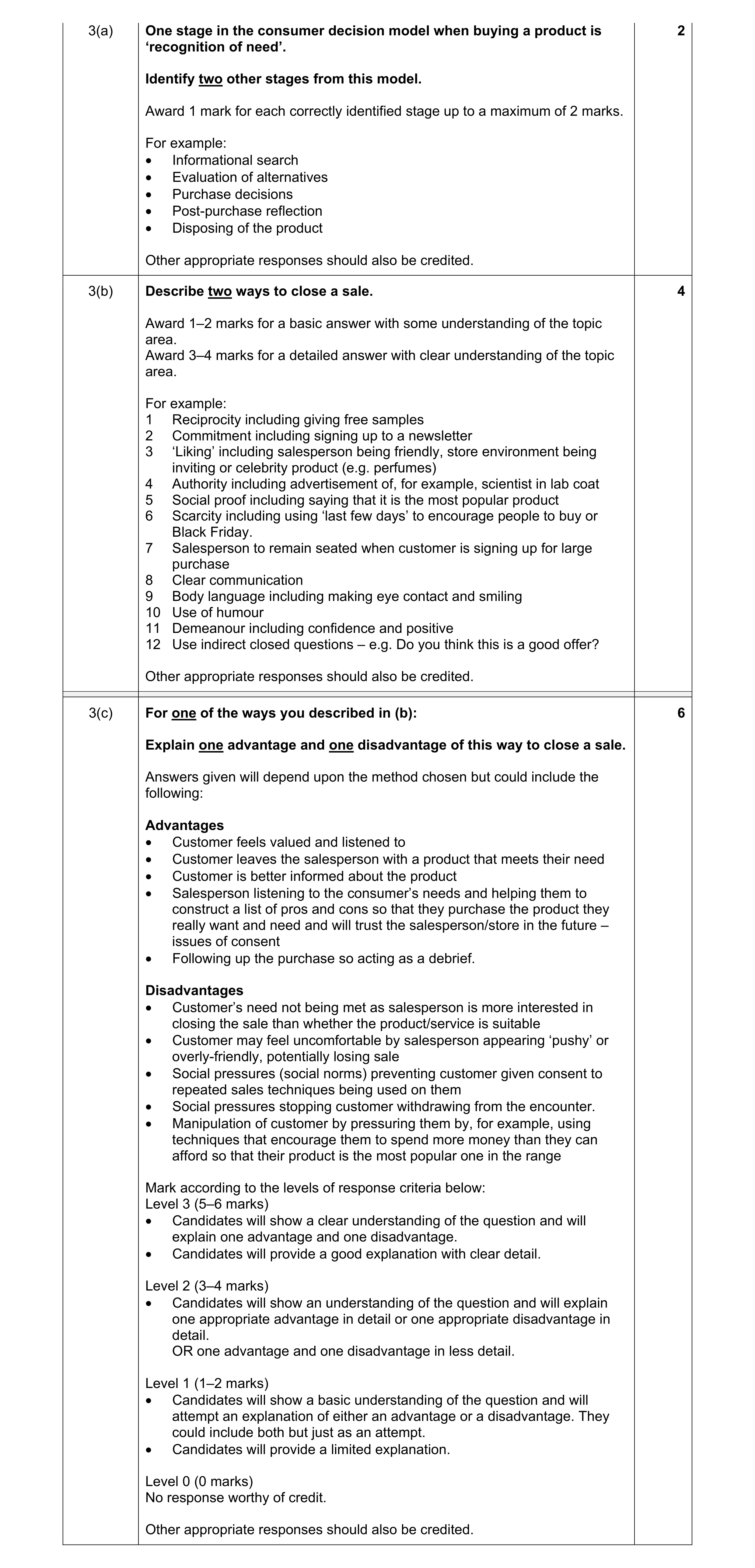 Mark scheme for question 19