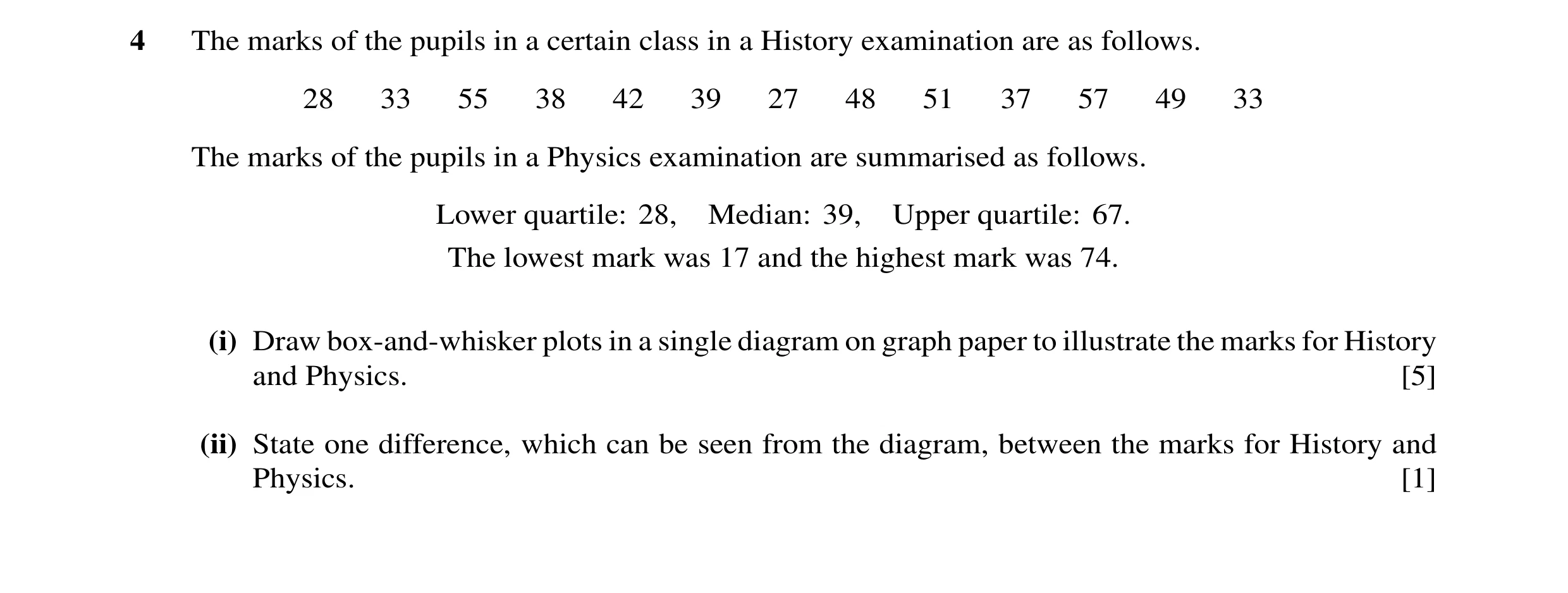 Question 18: The marks of the pupils in a certain class in a History examination are as follows. 28 33 55 38 42 39 27 48 51 37 57 49 33 The marks of the…
