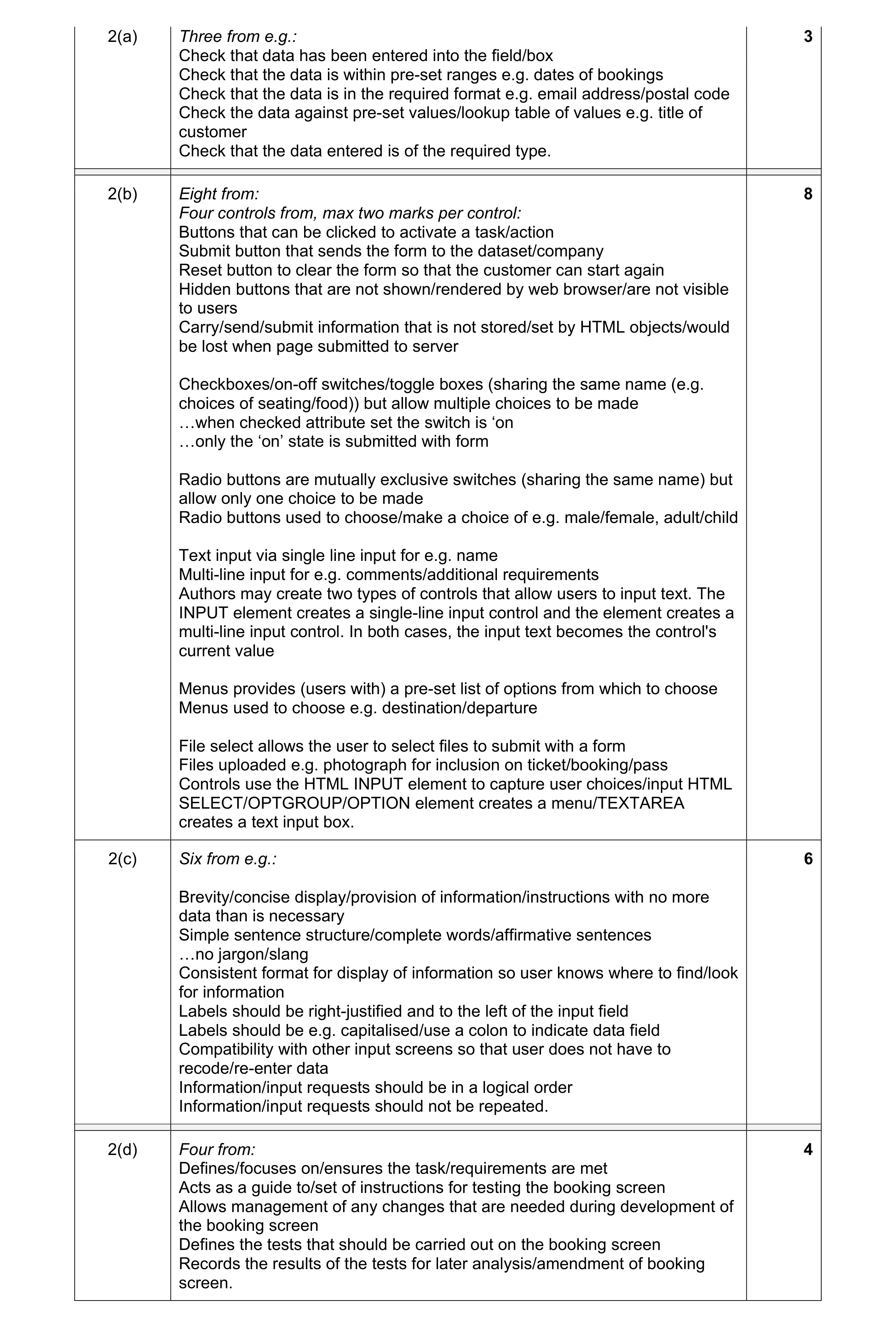 Mark scheme for question 9