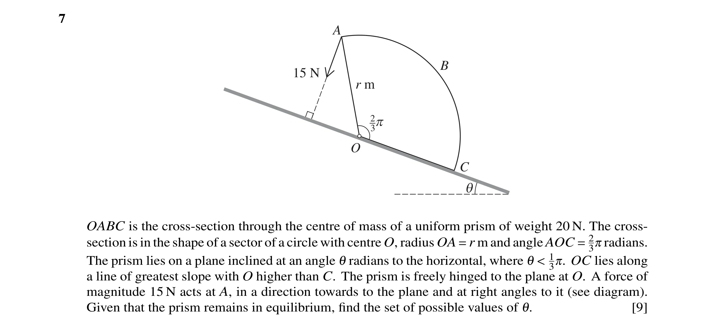 Question 82: A B 15 N r m 23p O C q OABC is the cross-section through the centre of mass of a uniform prism of weight 20 N. The cross- section is in the…