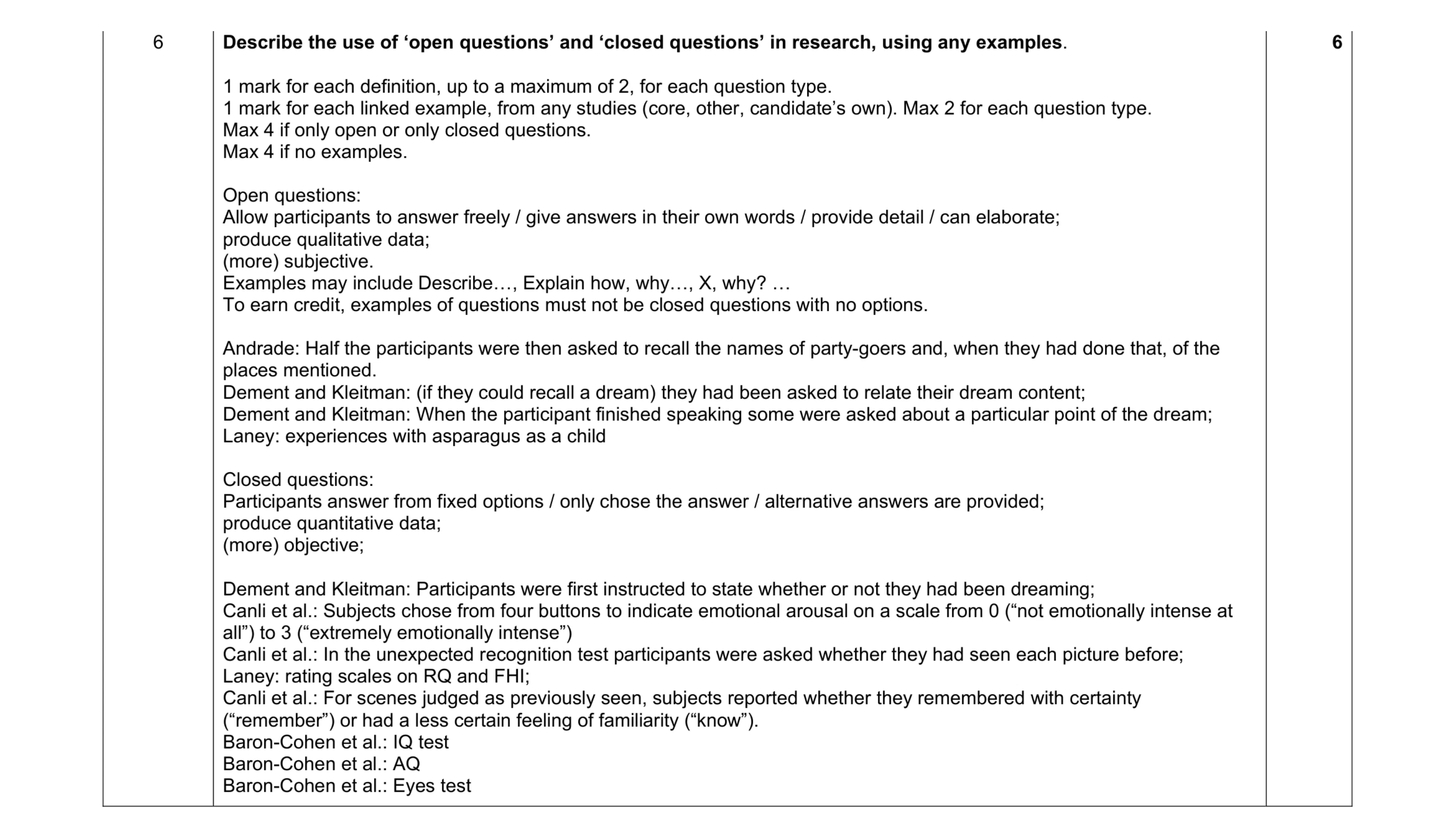 Mark scheme for question 271