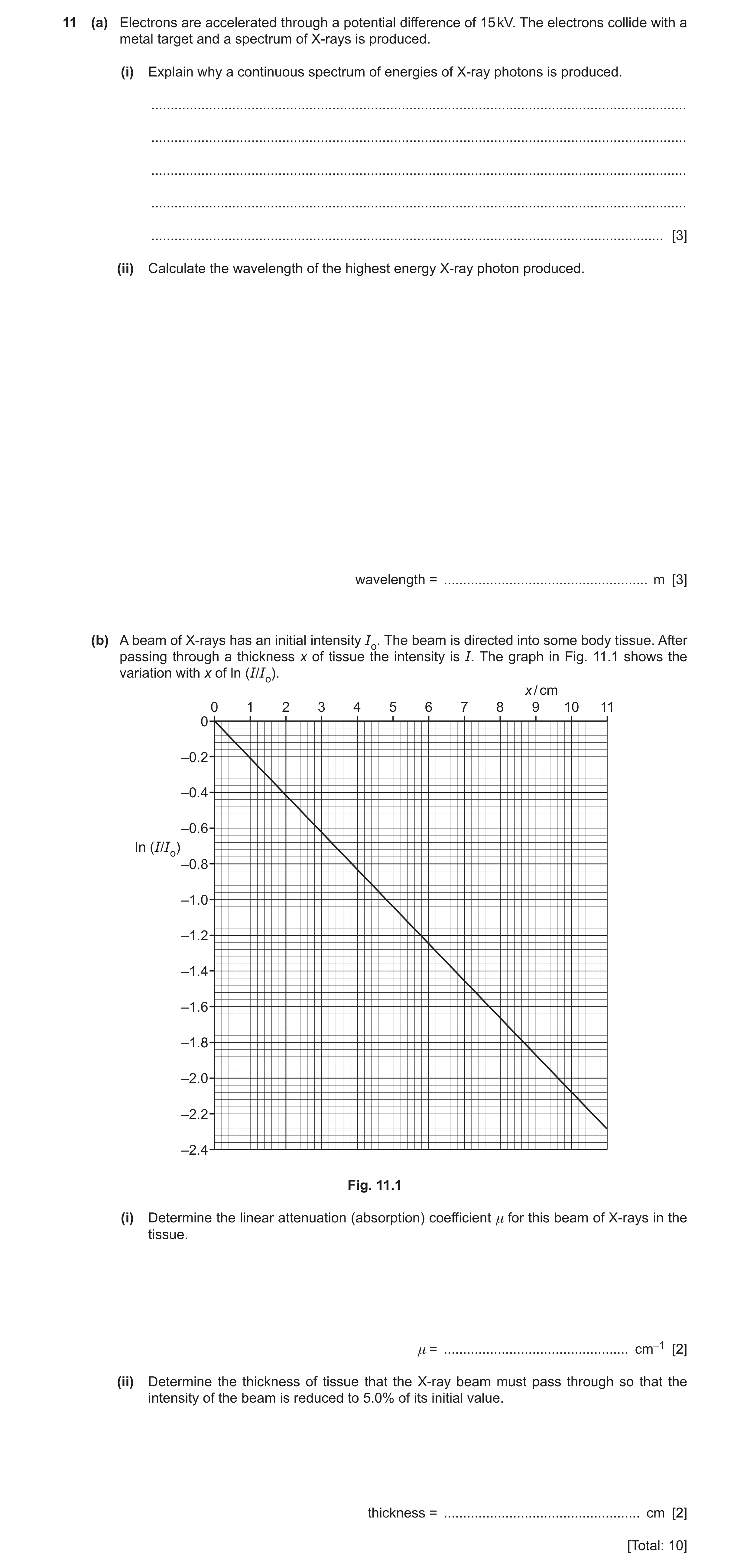 Question 16: (a) Electrons are accelerated through a potential difference of 15 kV. The electrons collide with a metal target and a spectrum of X-rays i…