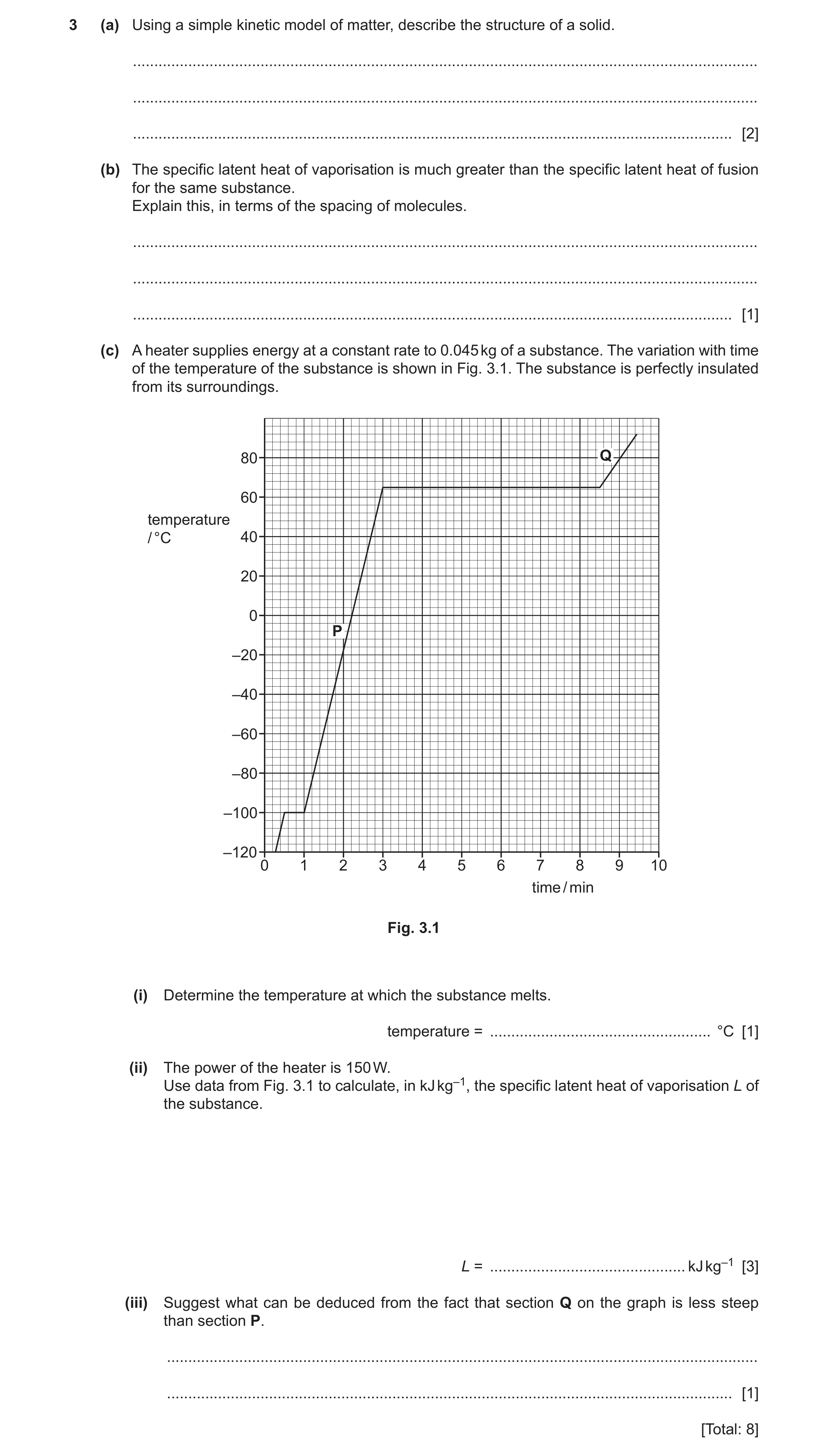 Question 10: (a) Using a simple kinetic model of matter, describe the structure of a solid. ............................................................…