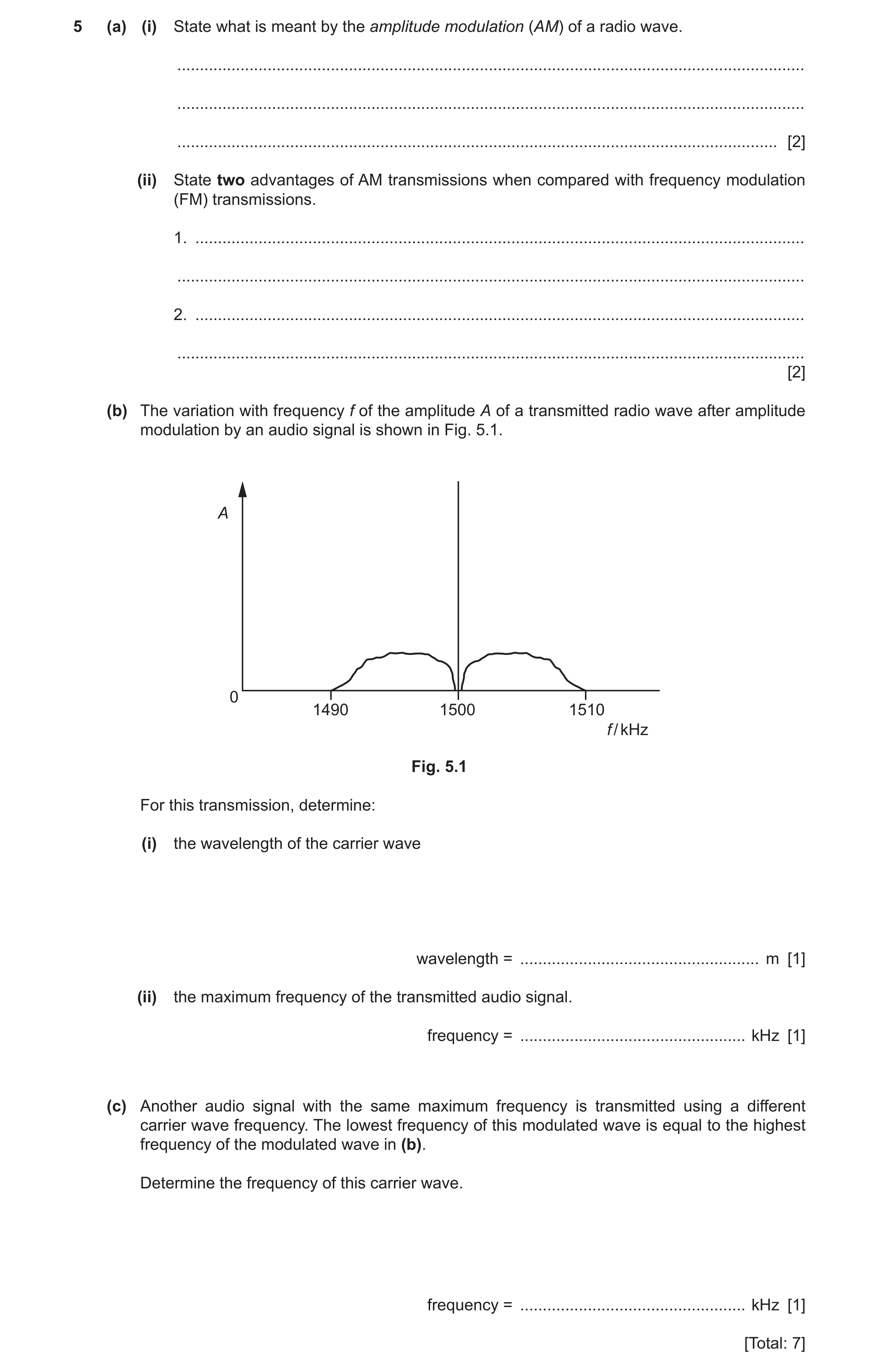 Question 9: (a) (i) State what is meant by the amplitude modulation (AM) of a radio wave. .............................................................…