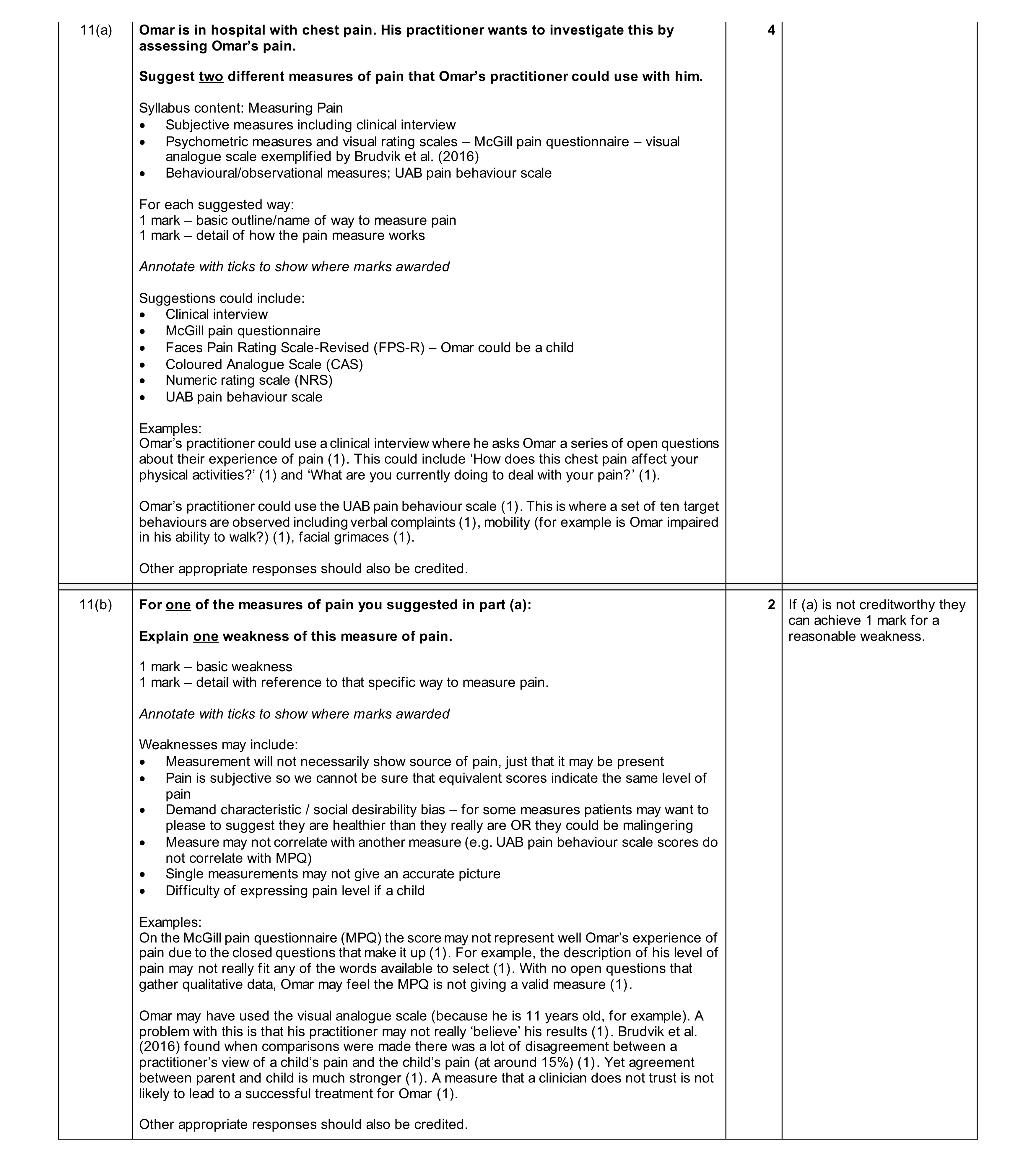 Mark scheme for question 27