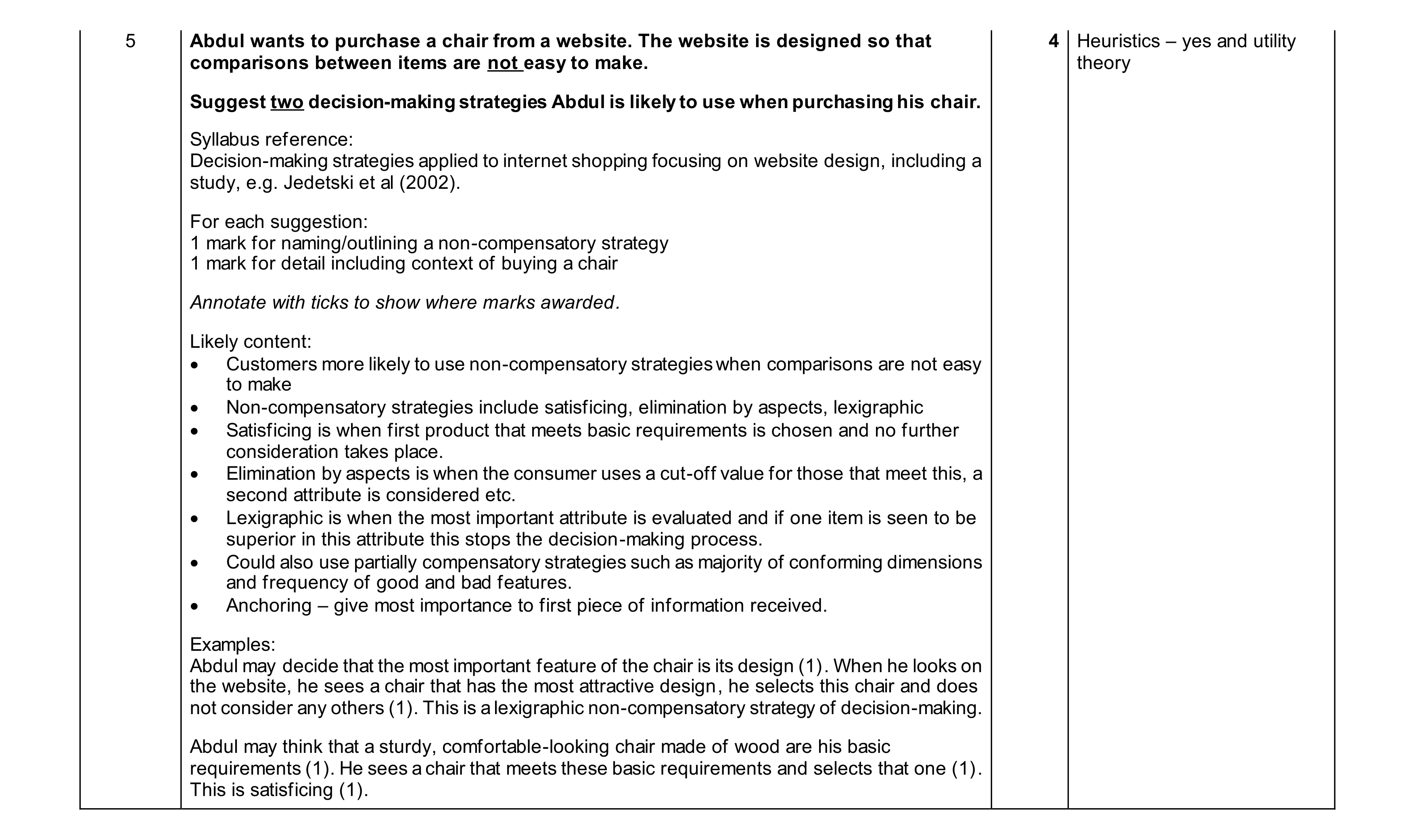 Mark scheme for question 61