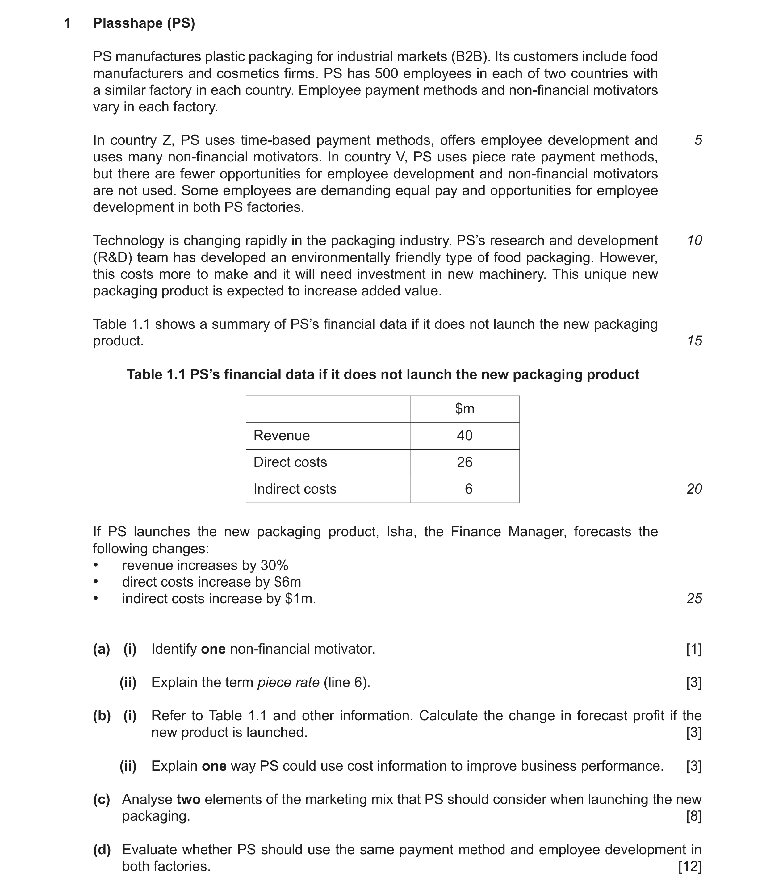 Question 14: Plasshape (PS) PS manufactures plastic packaging for industrial markets (B2B). Its customers include food manufacturers and cosmetics firms…