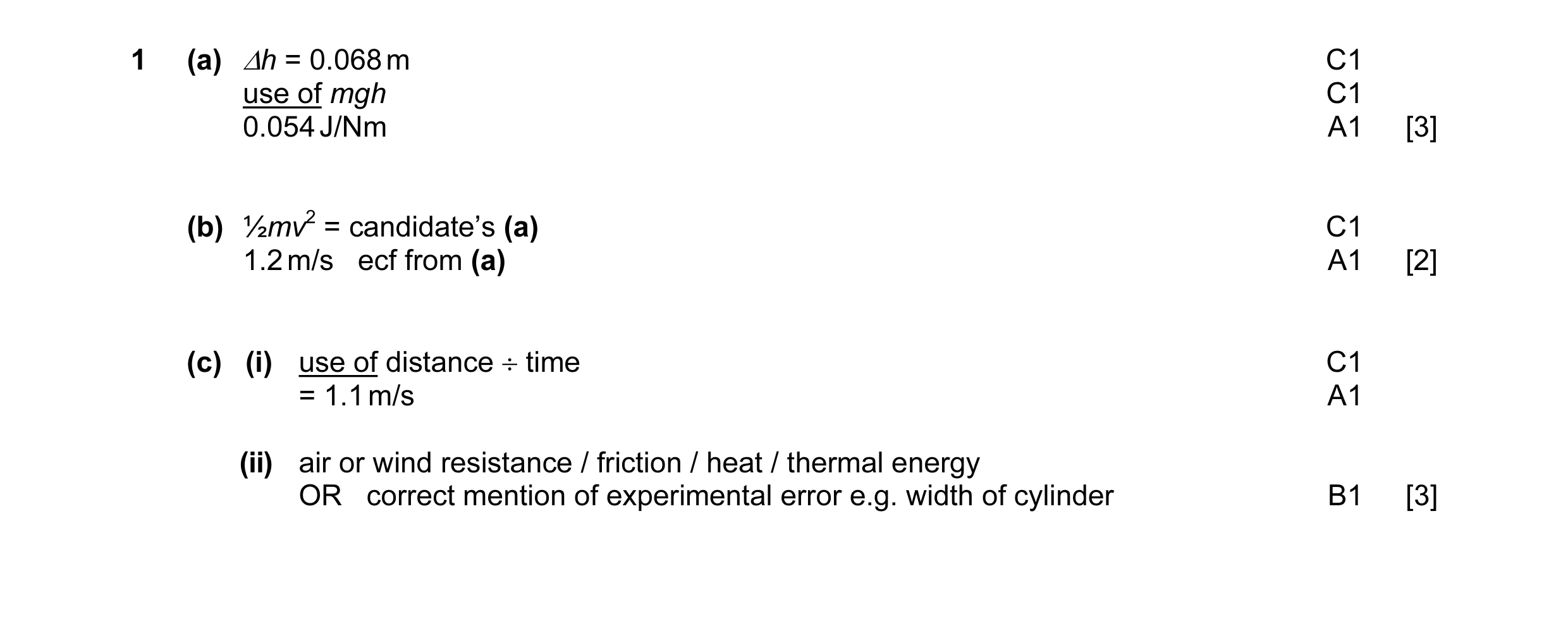 Mark scheme for question 29