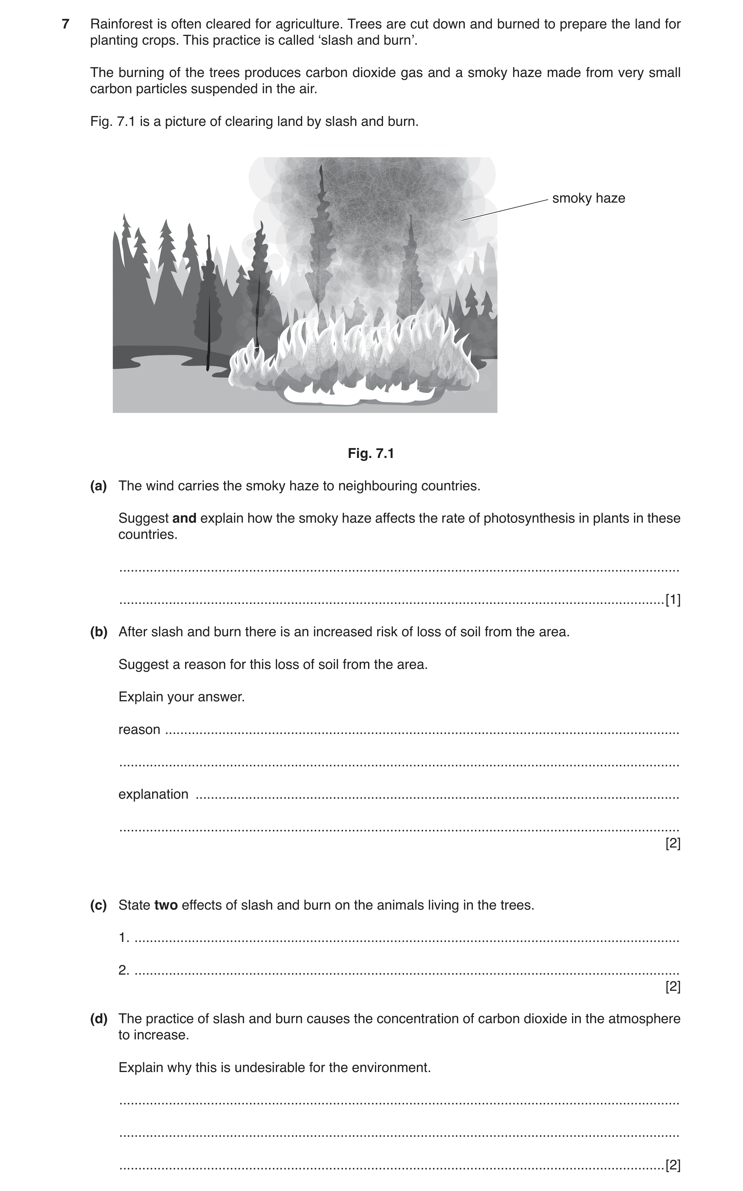Question 5: Rainforest is often cleared for agriculture. Trees are cut down and burned to prepare the land for planting crops. This practice is called …