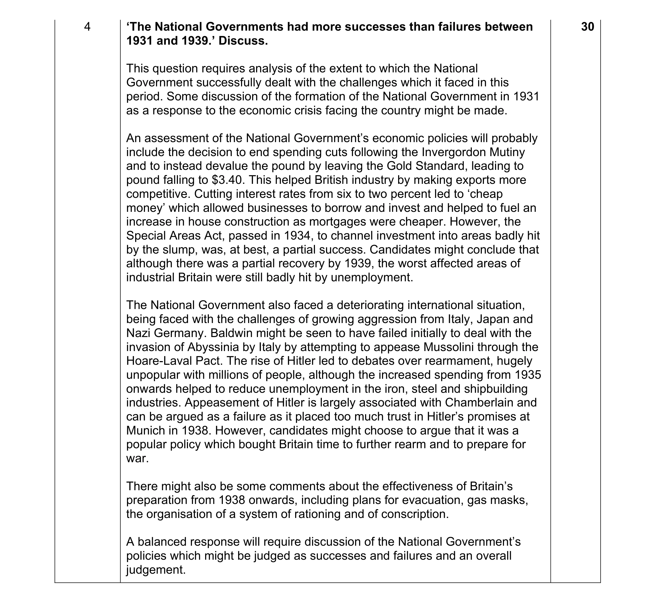 Mark scheme for question 10