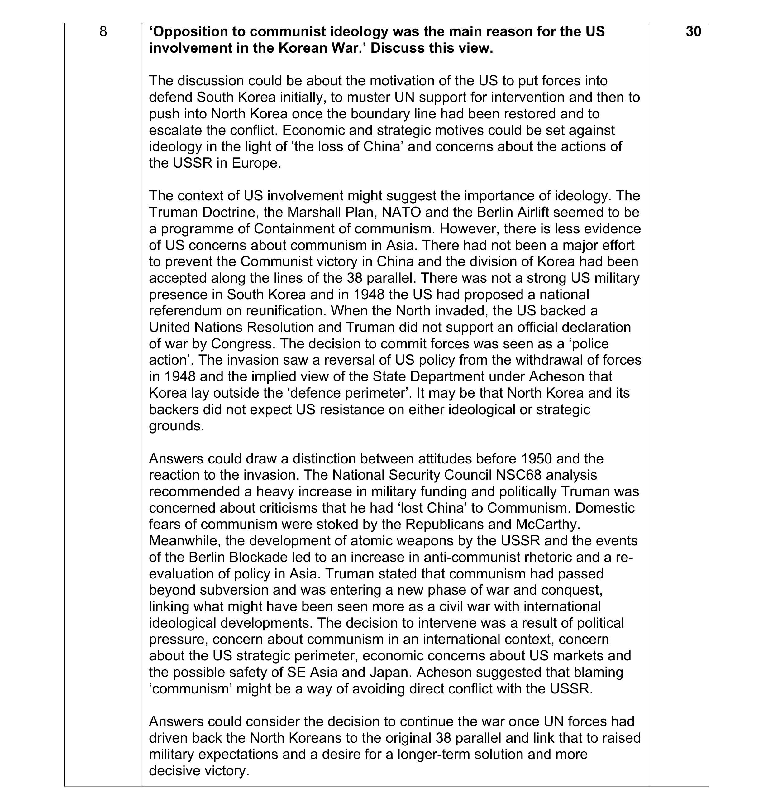Mark scheme for question 28