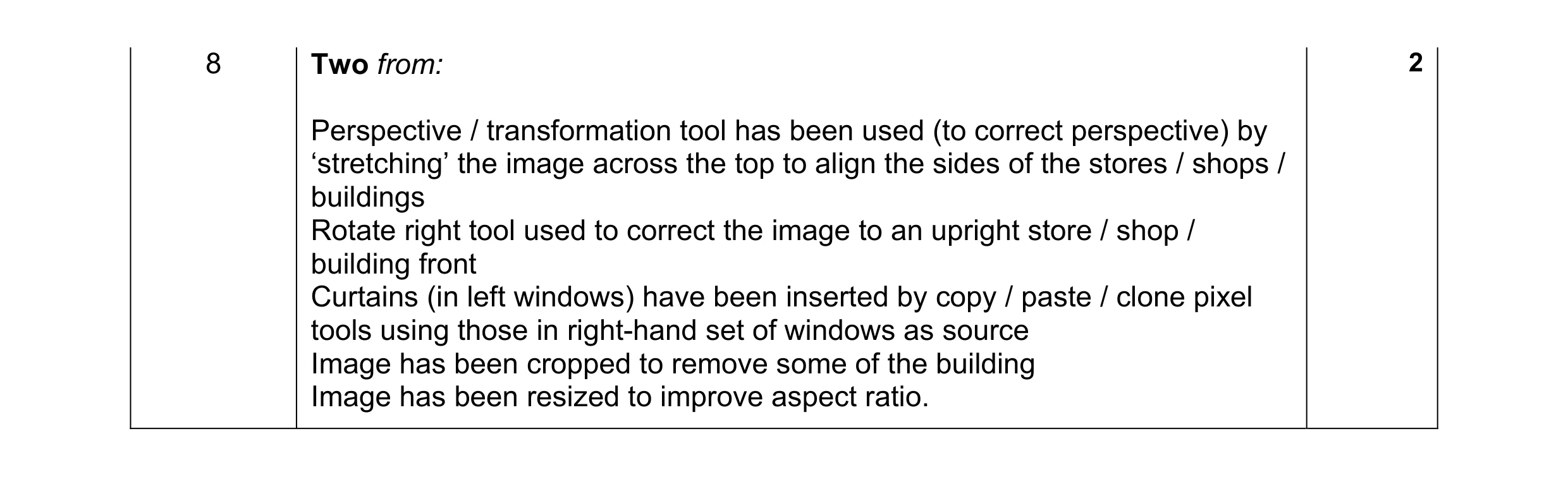 Mark scheme for question 5