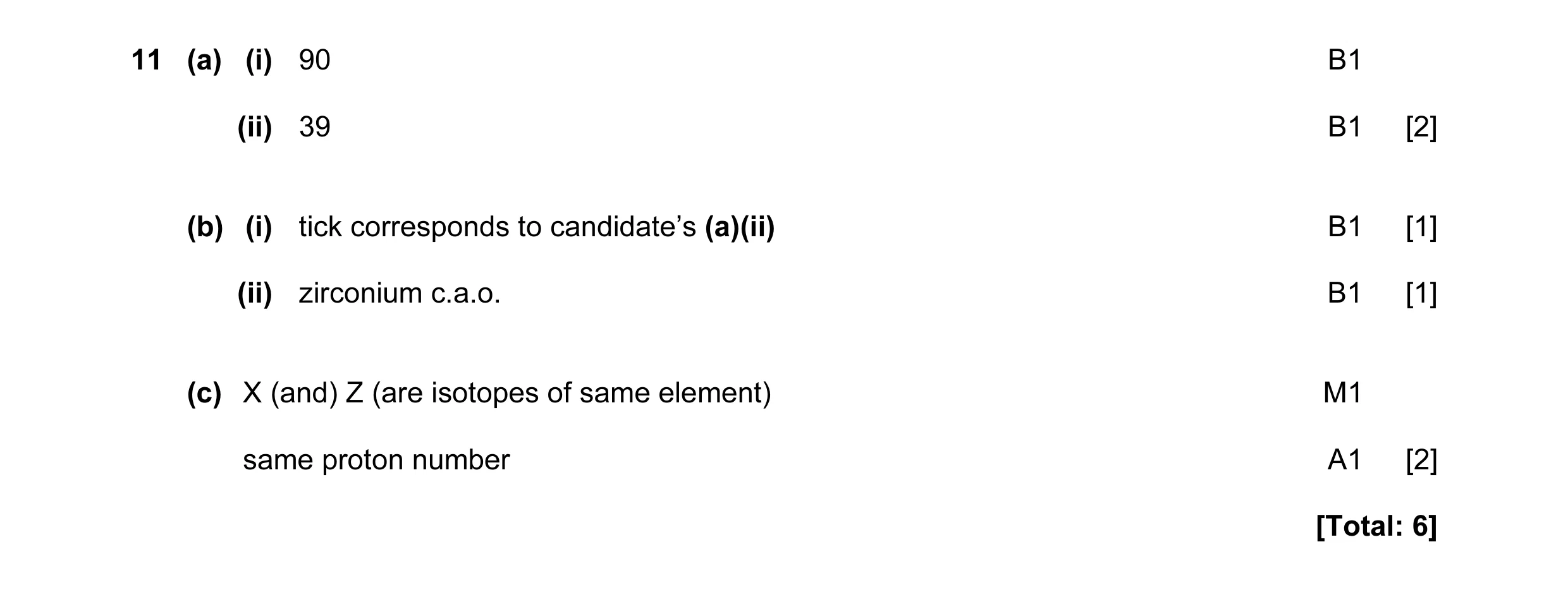 Mark scheme for question 12