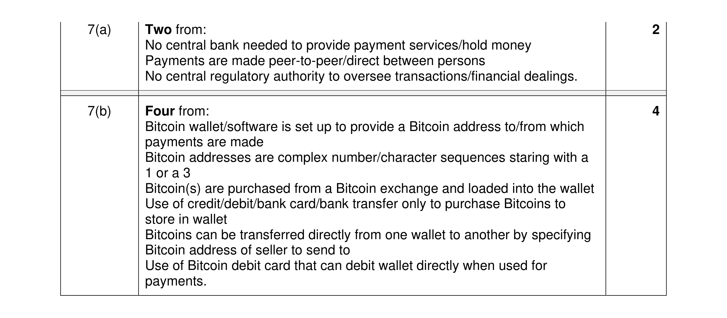 Mark scheme for question 8