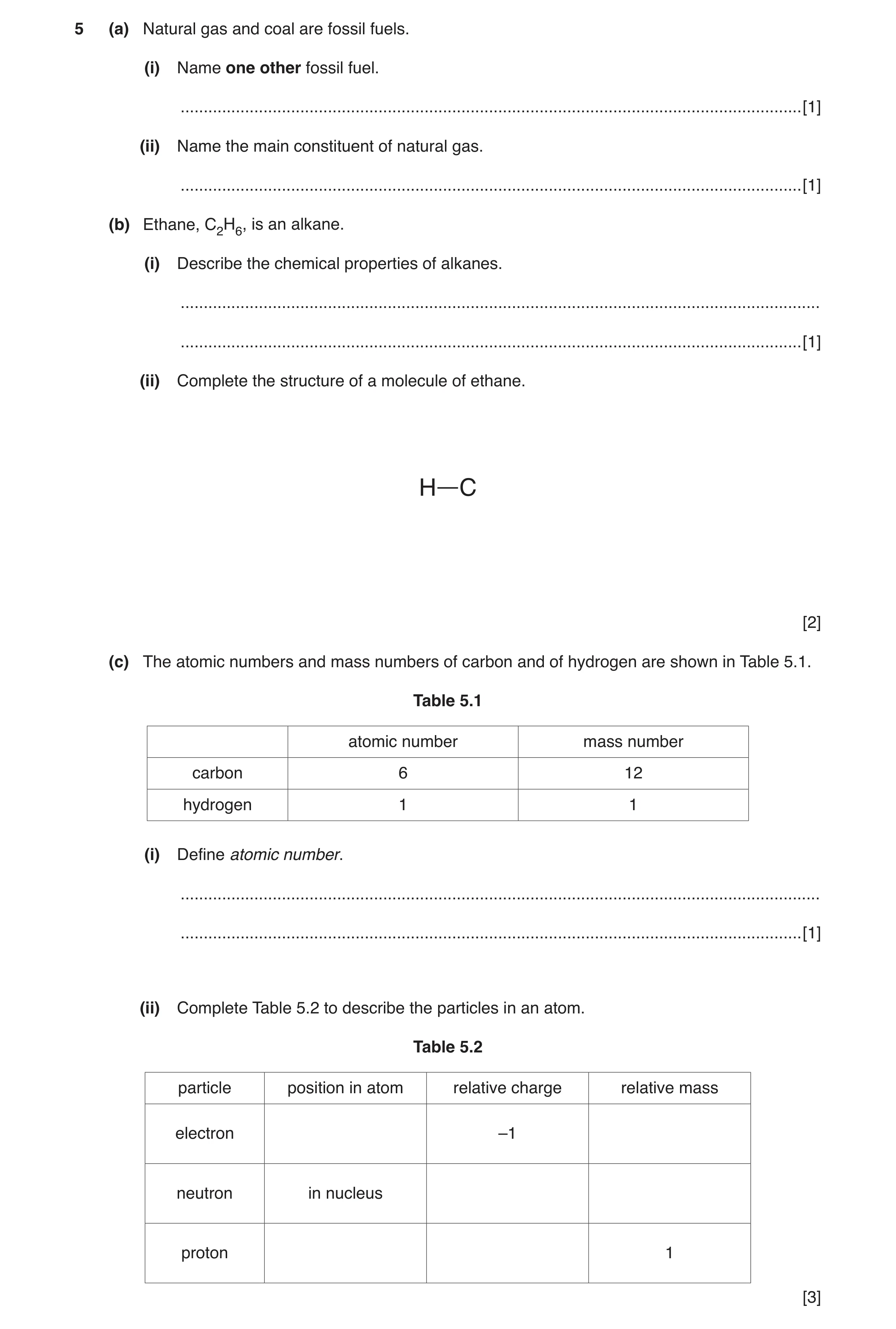 Question 6: (a) Natural gas and coal are fossil fuels. (i) Name one other fossil fuel. ................................................................…