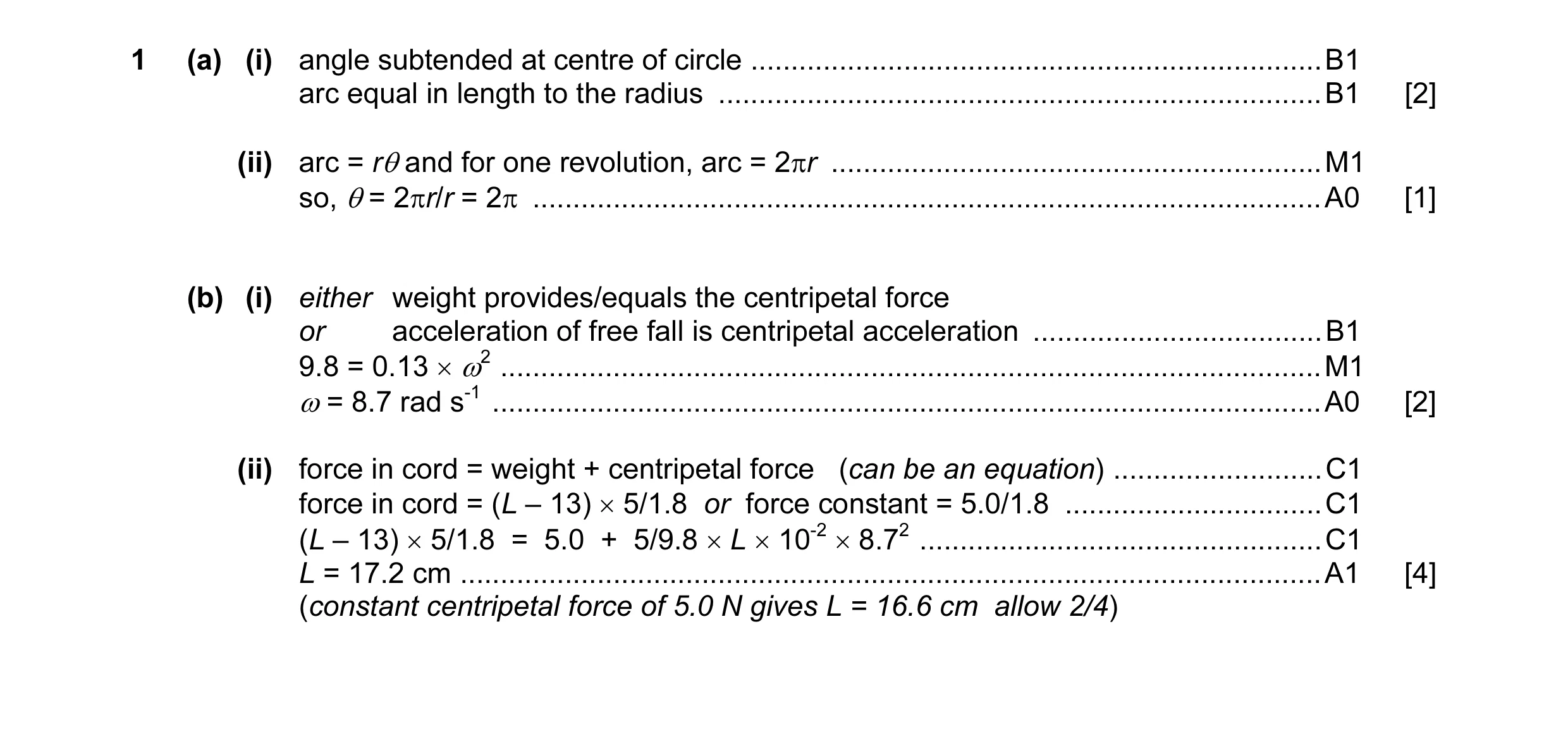 Mark scheme for question 1
