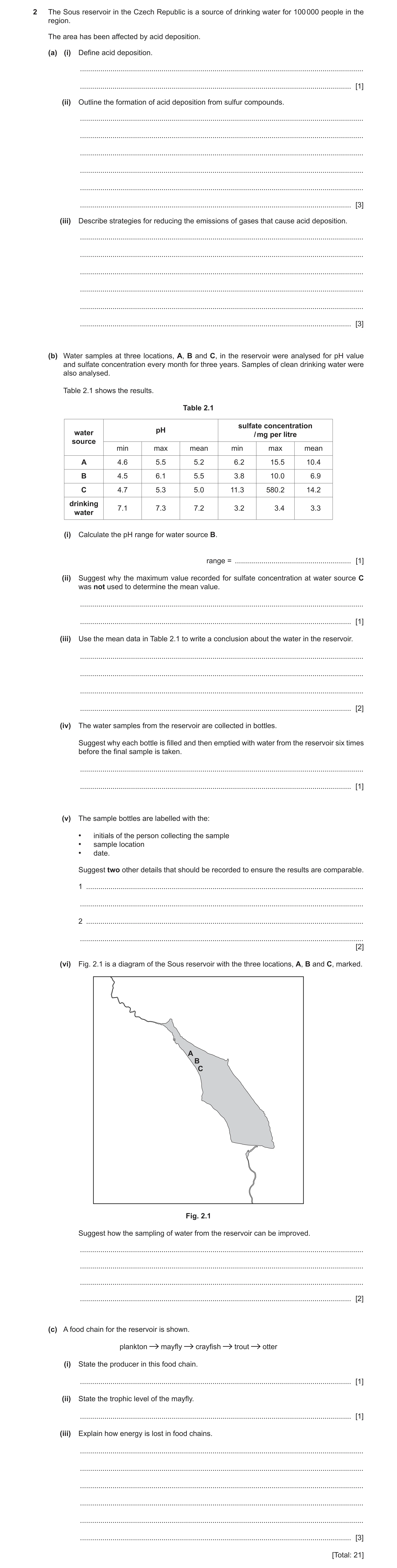 Question 33: The Sous reservoir in the Czech Republic is a source of drinking water for 100 000 people in the region. The area has been affected by acid…