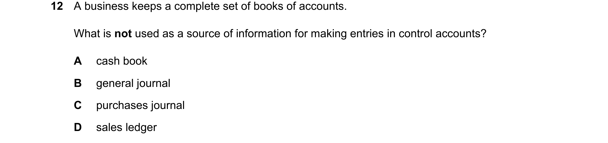 Question 28: A business keeps a complete set of books of accounts. What is not used as a source of information for making entries in control accounts? A…