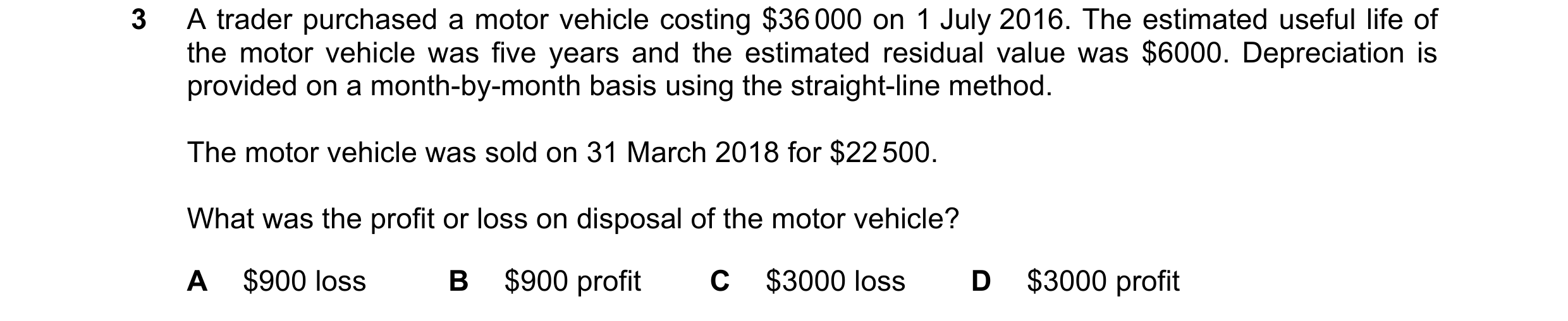 Question 156: A trader purchased a motor vehicle costing $36 000 on 1 July 2016. The estimated useful life of the motor vehicle was five years and the es…
