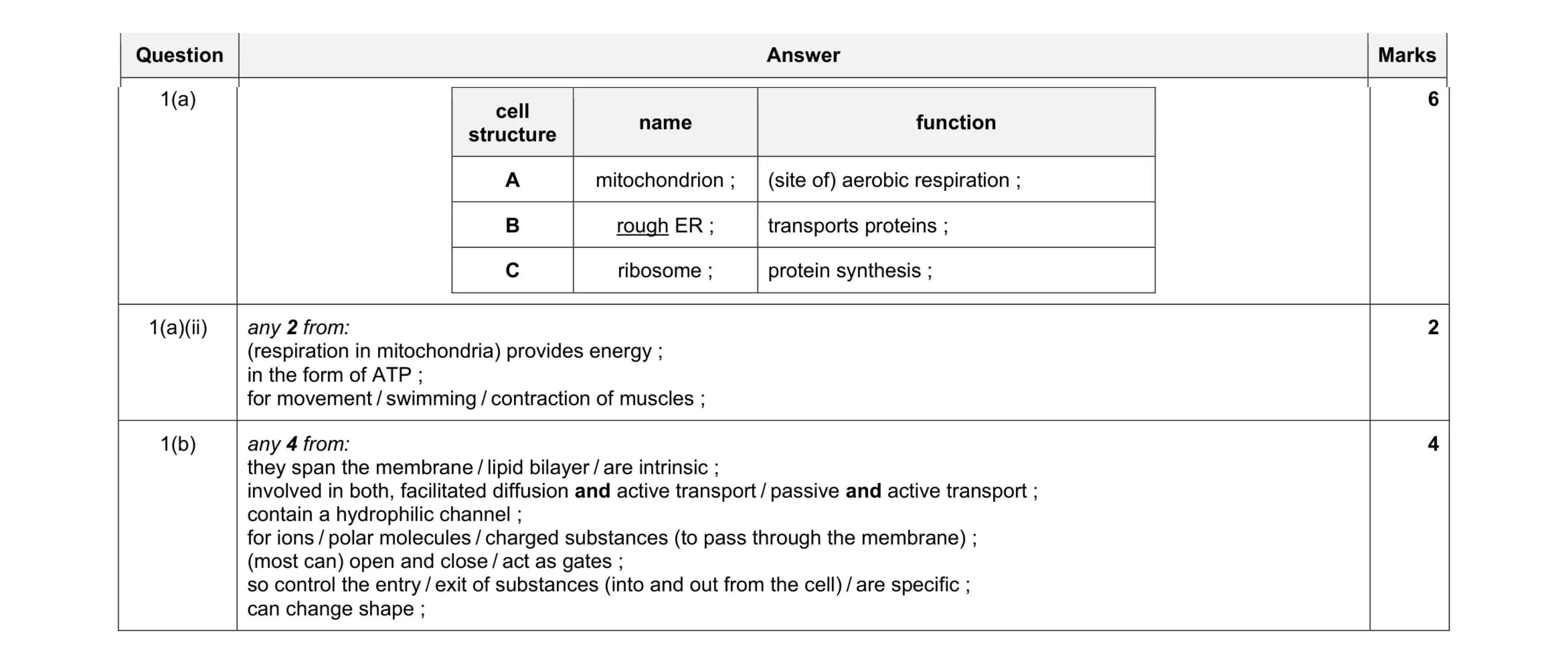 Mark scheme for question 1