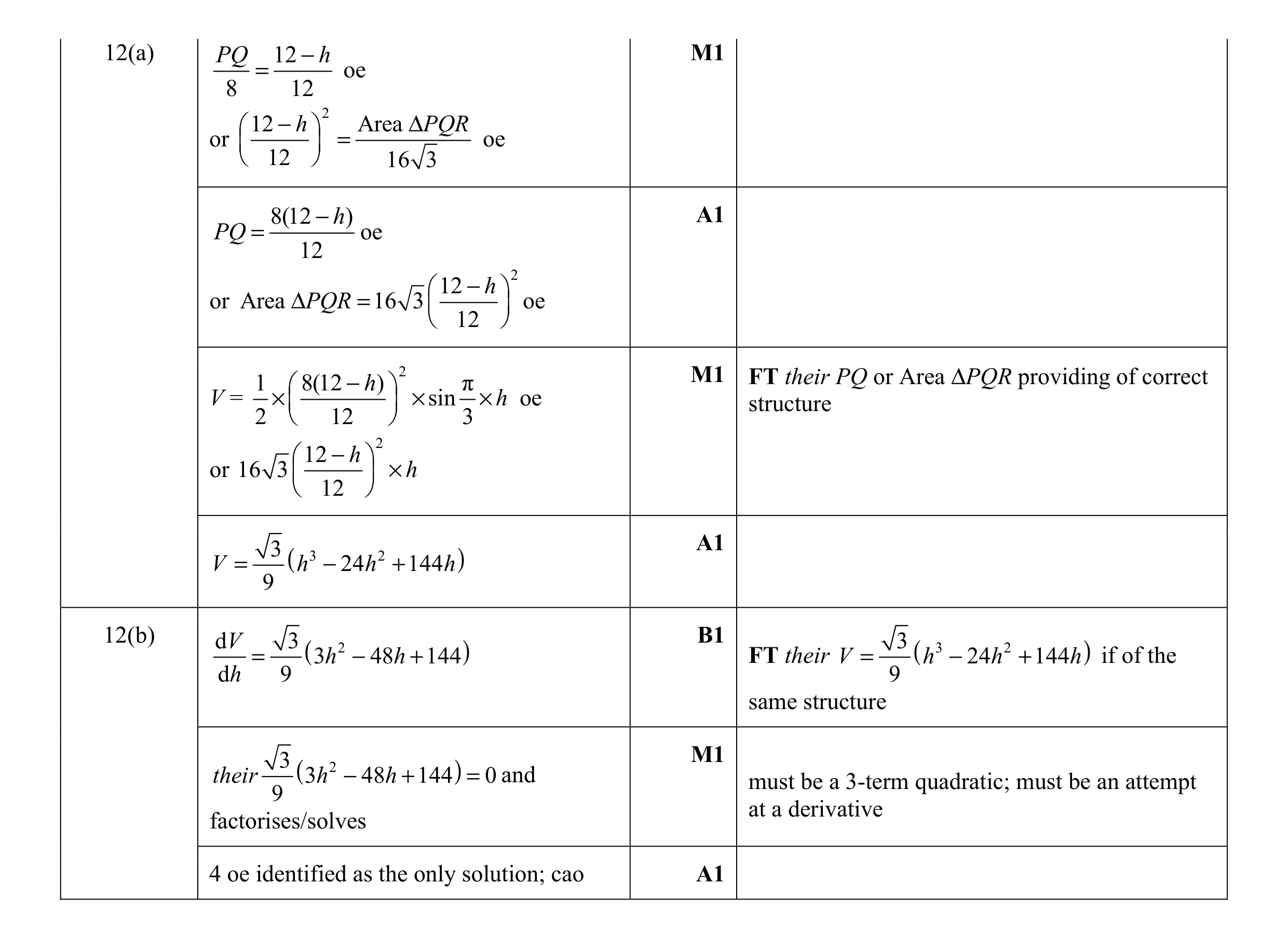 Mark scheme for question 7