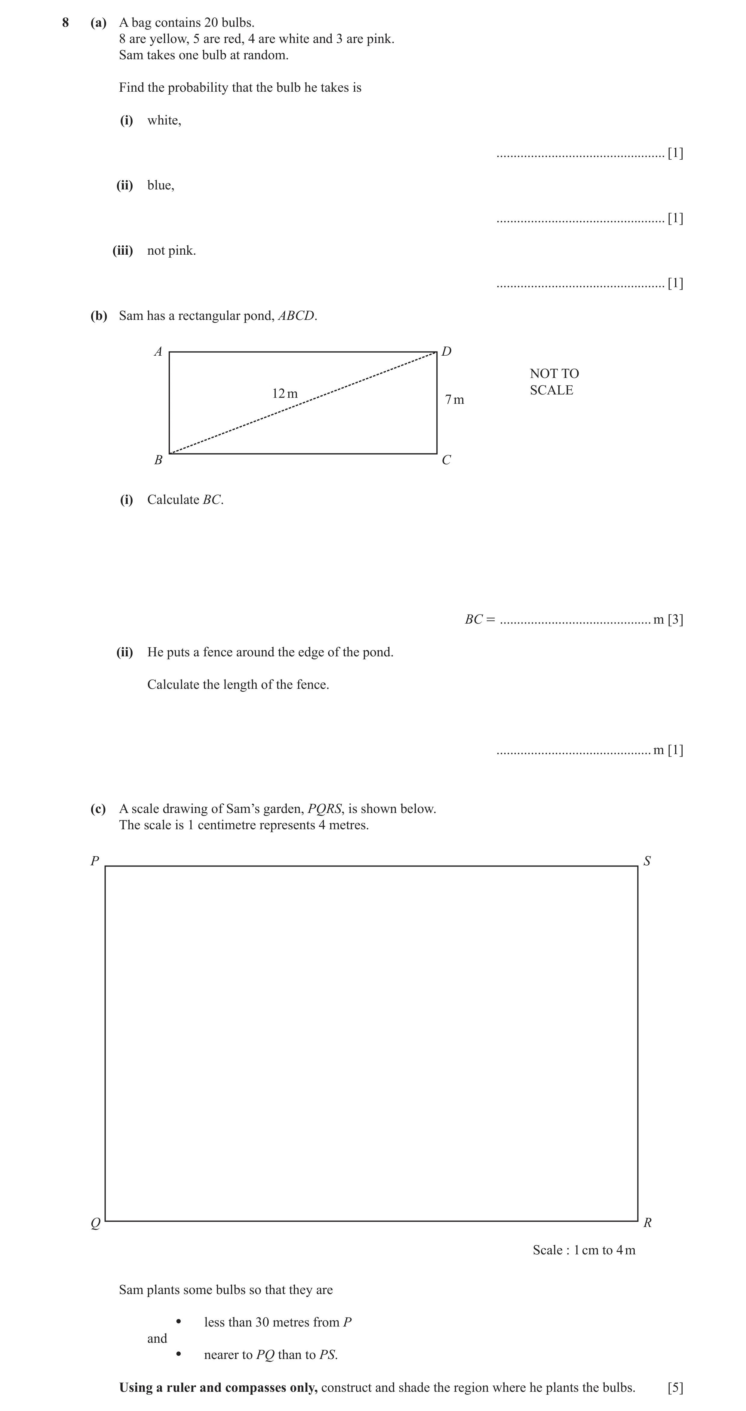 Question 21: (a) A bag contains 20 bulbs. 8 are yellow, 5 are red, 4 are white and 3 are pink. Sam takes one bulb at random. Find the probability that t…