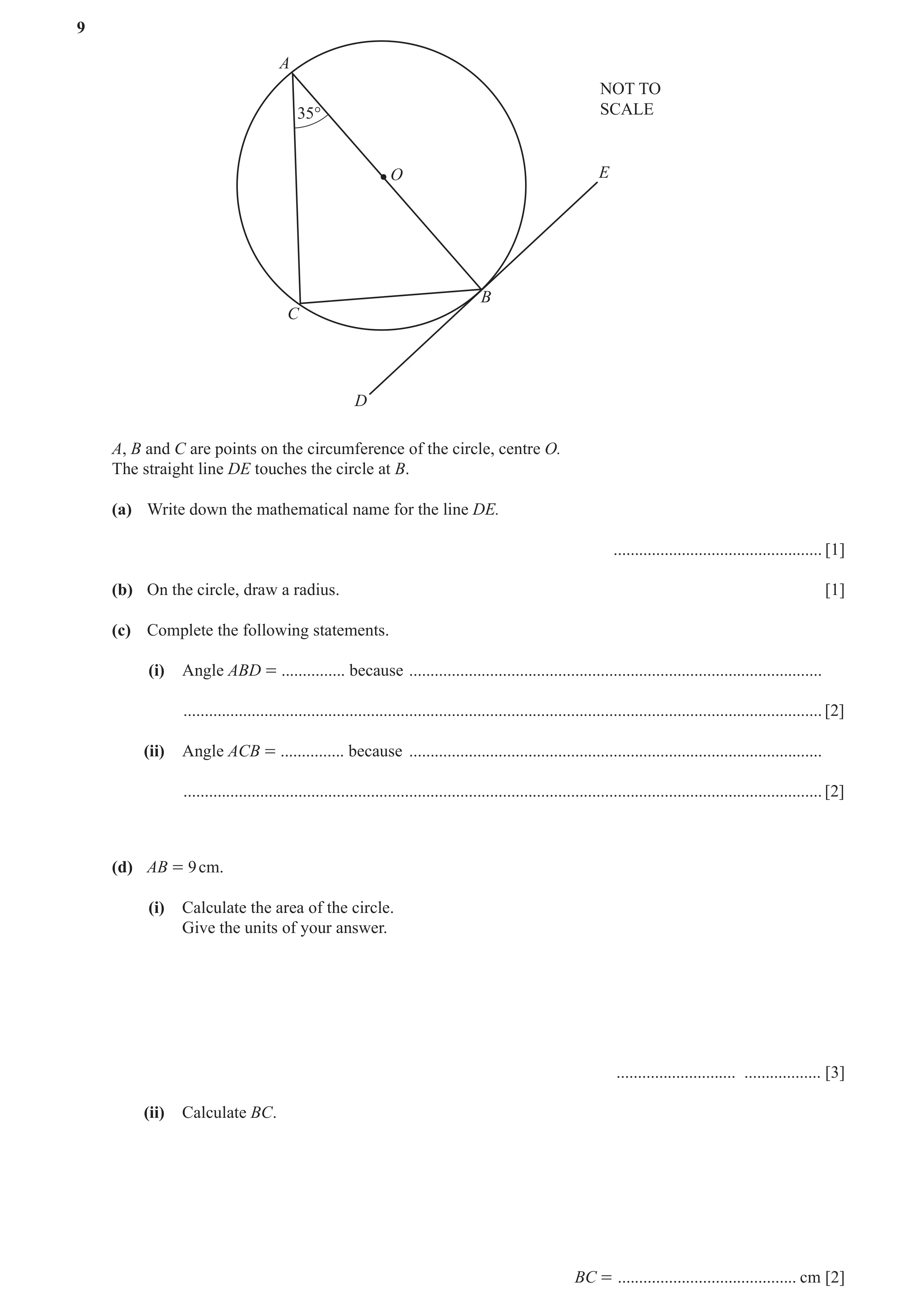Question 19: A NOT TO 35° SCALE O E B C D A, B and C are points on the circumference of the circle, centre O. The straight line DE touches the circle at…