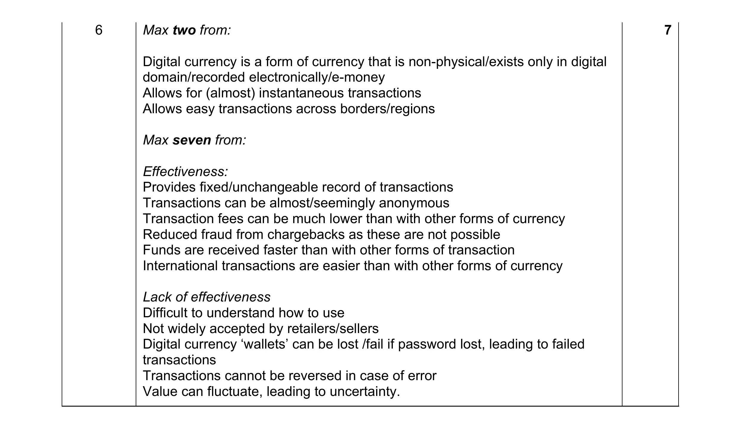 Mark scheme for question 2