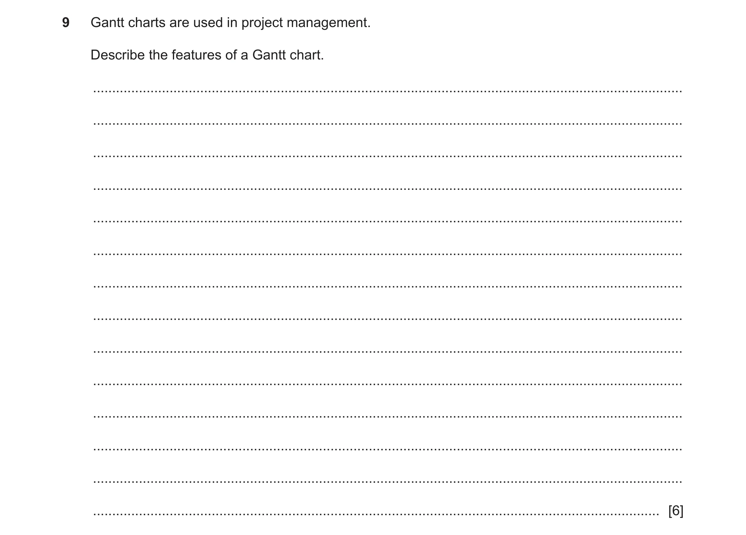 Question 16: Gantt charts are used in project management. Describe the features of a Gantt chart. ......................................................…