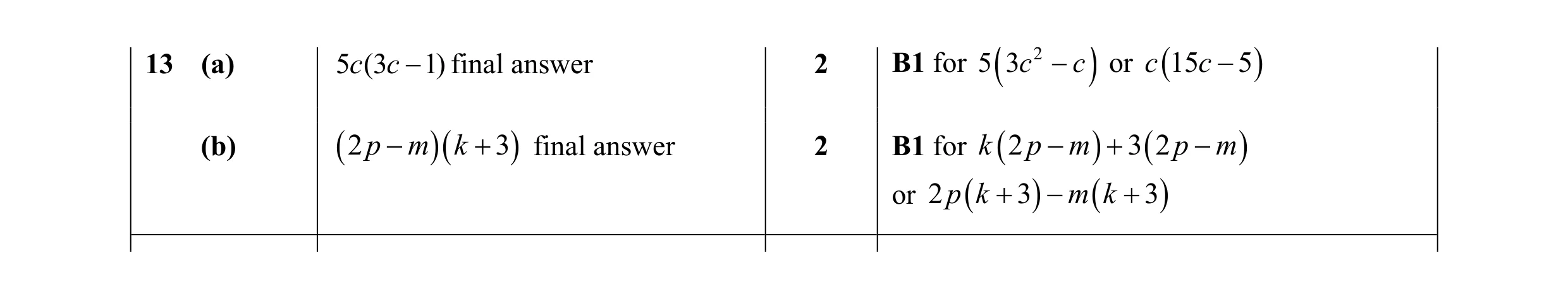 Mark scheme for question 73