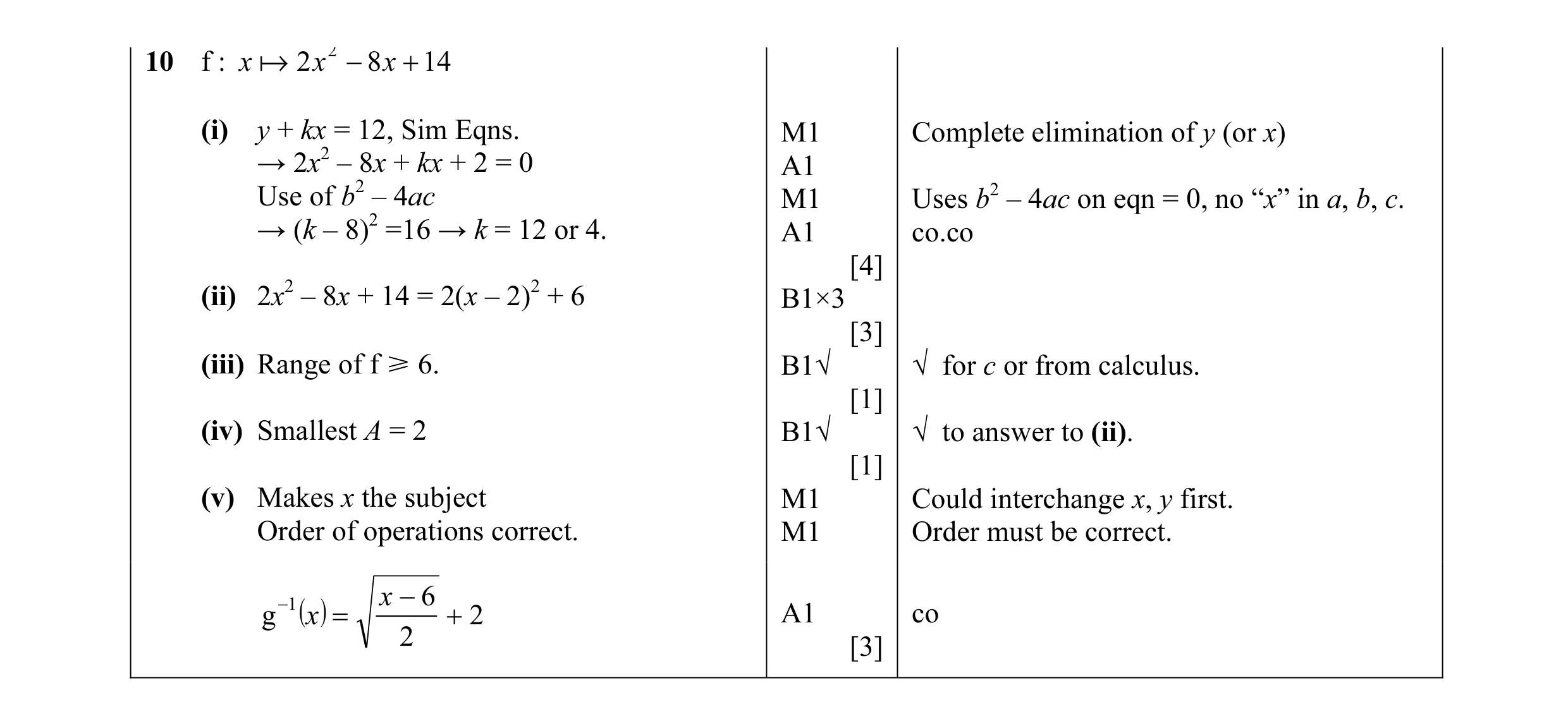 Mark scheme for question 7