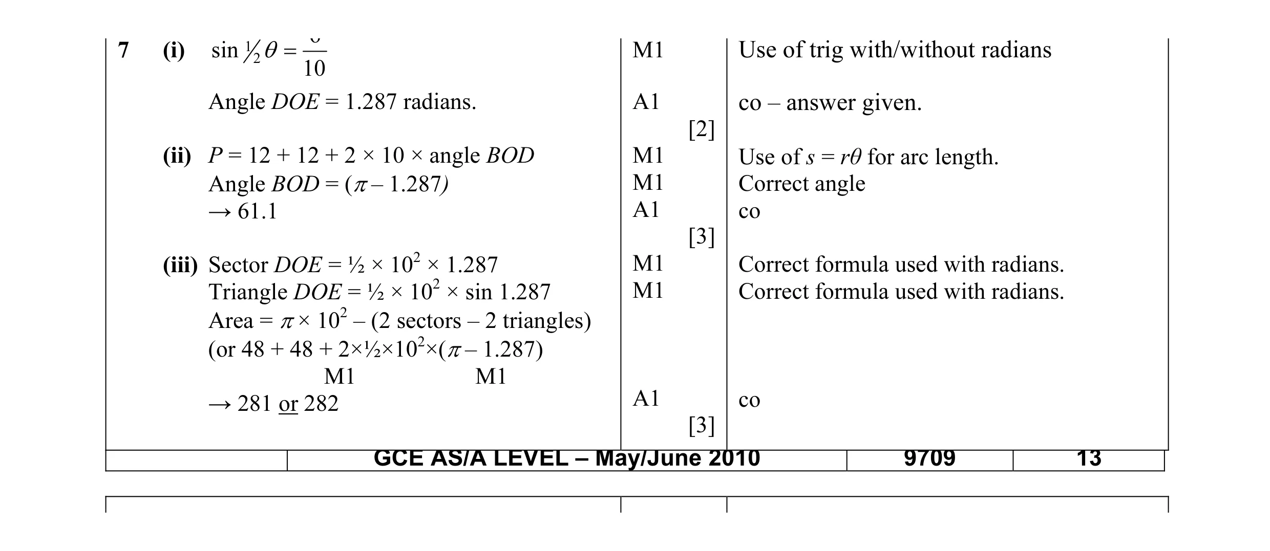 Mark scheme for question 5