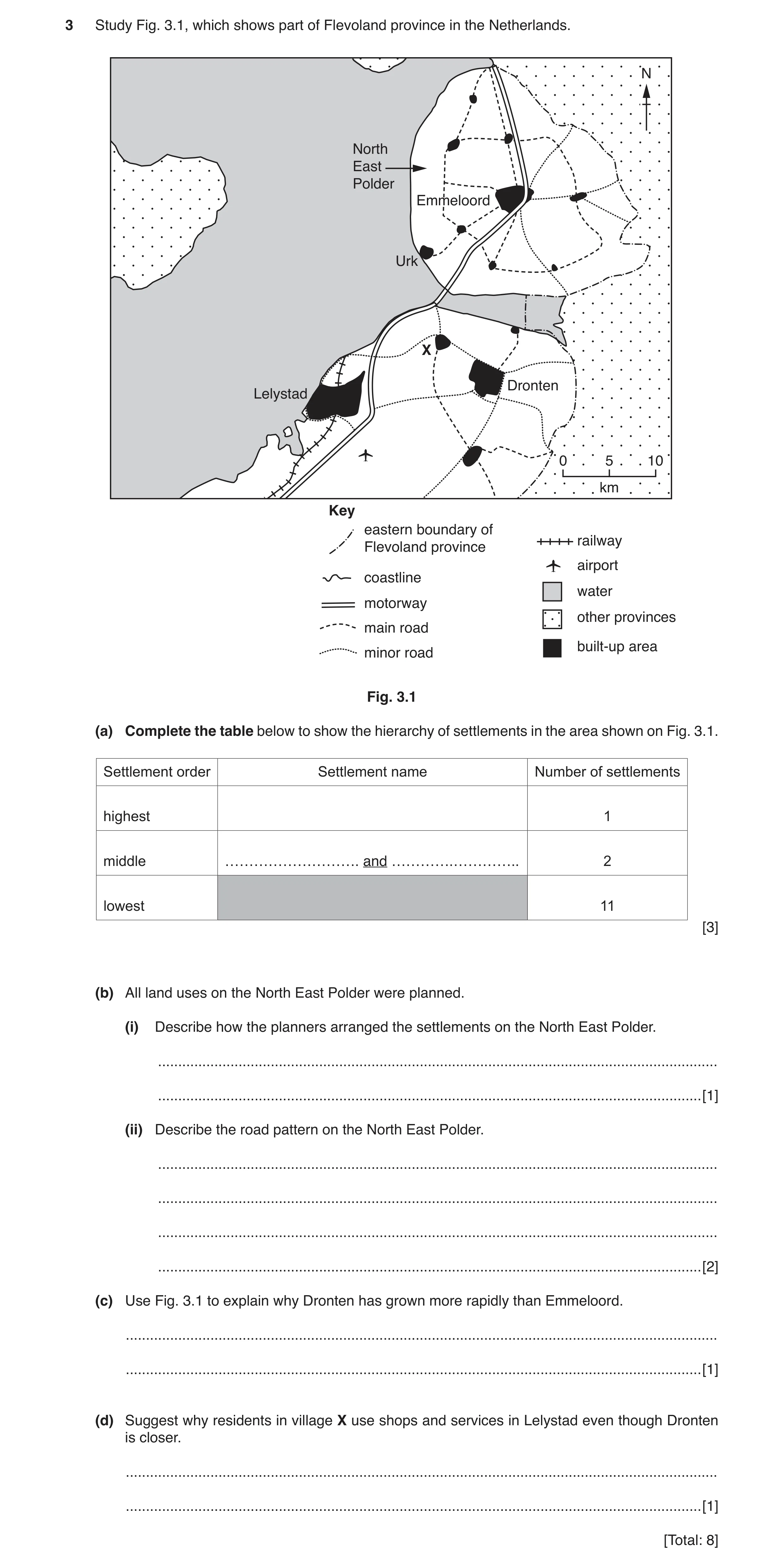 Question 12: Study Fig. 3.1, which shows part of Flevoland province in the Netherlands. N North East Polder EmmeloordEmmeloord Urk X Dronten Lelystad 0 …