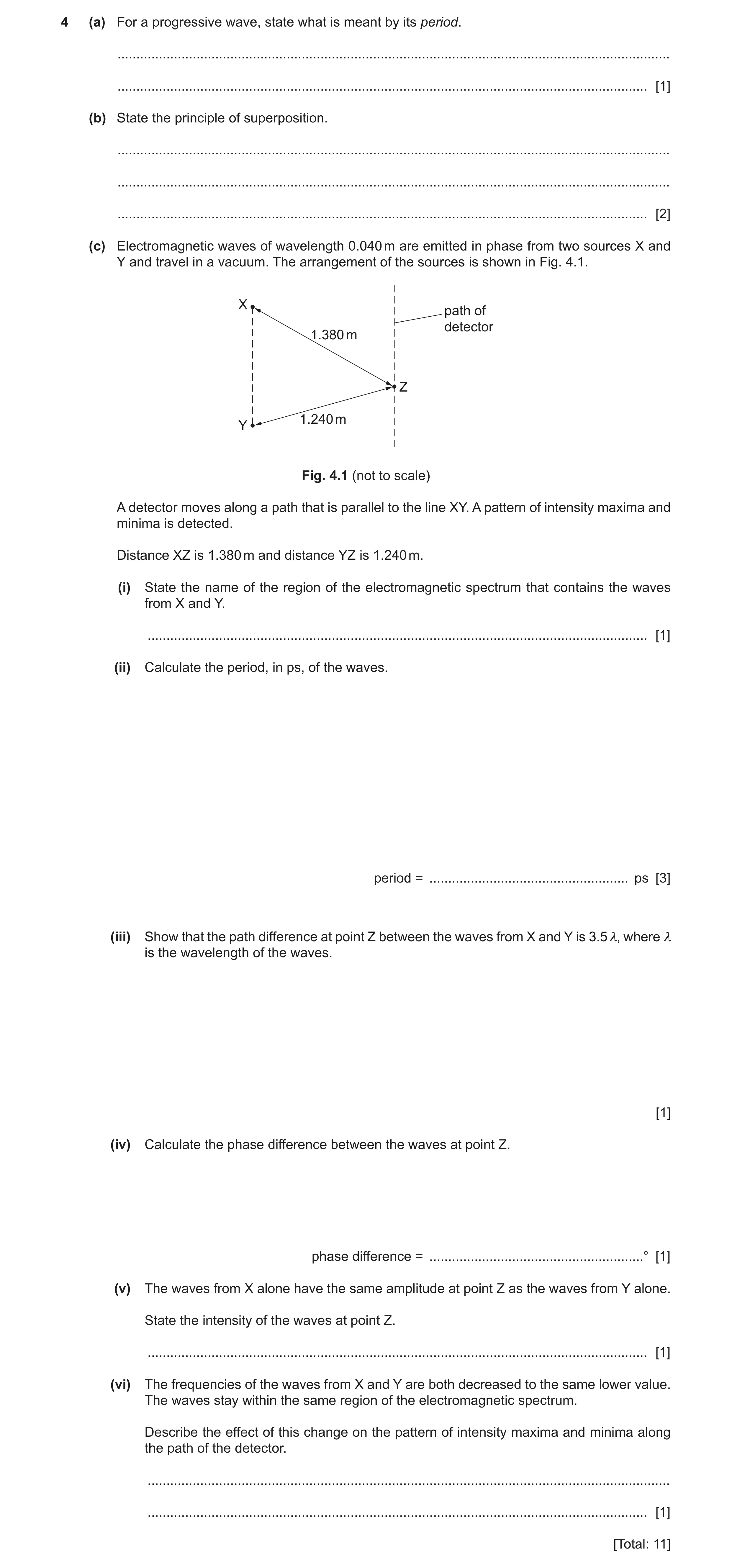 Question 11: (a) For a progressive wave, state what is meant by its period. ............................................................................…
