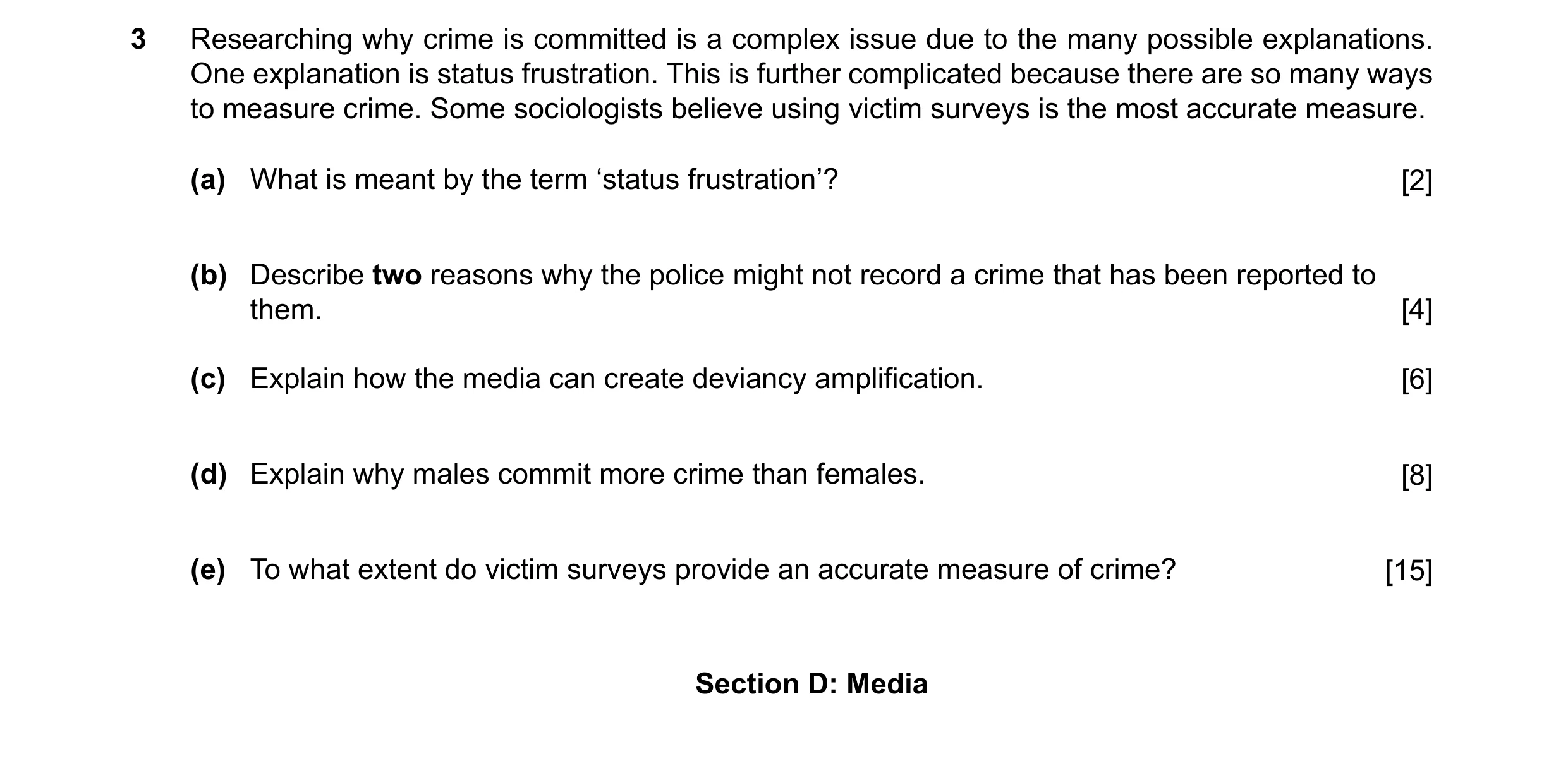 Question 11: Researching why crime is committed is a complex issue due to the many possible explanations. One explanation is status frustration. This is…