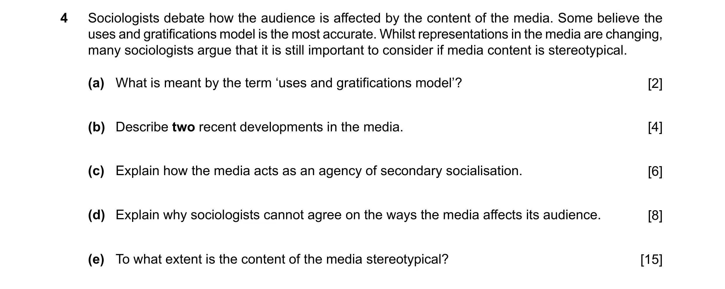 Question 19: Sociologists debate how the audience is affected by the content of the media. Some believe the uses and gratifications model is the most ac…