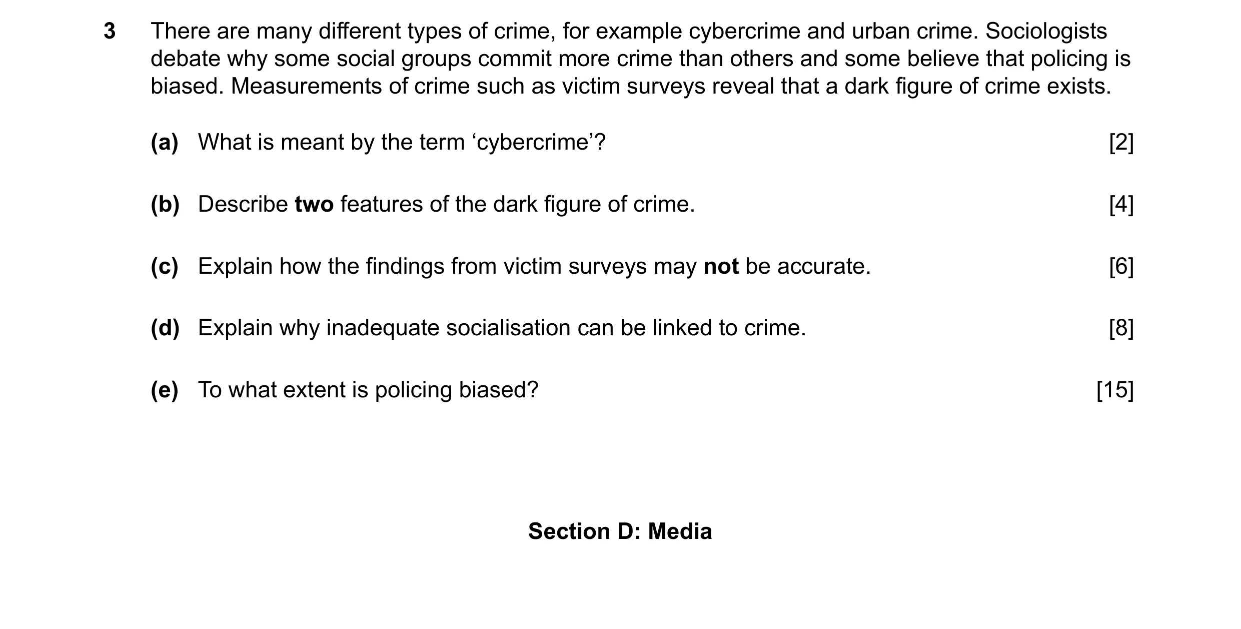 Question 41: There are many different types of crime, for example cybercrime and urban crime. Sociologists debate why some social groups commit more cri…