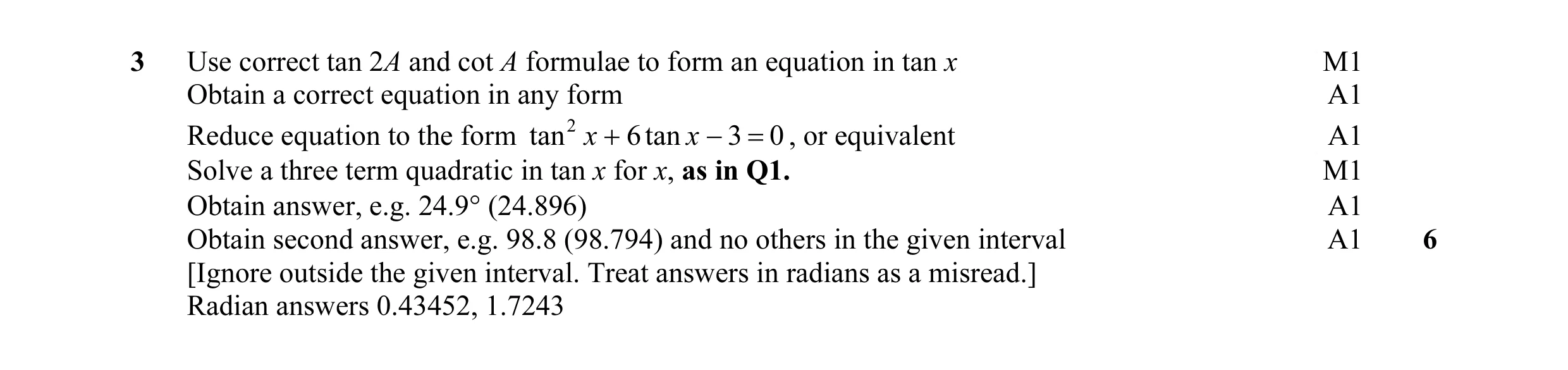 Mark scheme for question 43