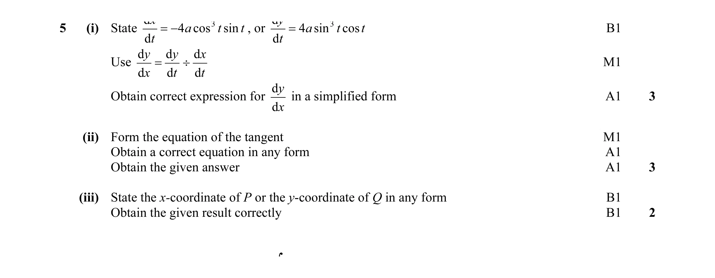 Mark scheme for question 12
