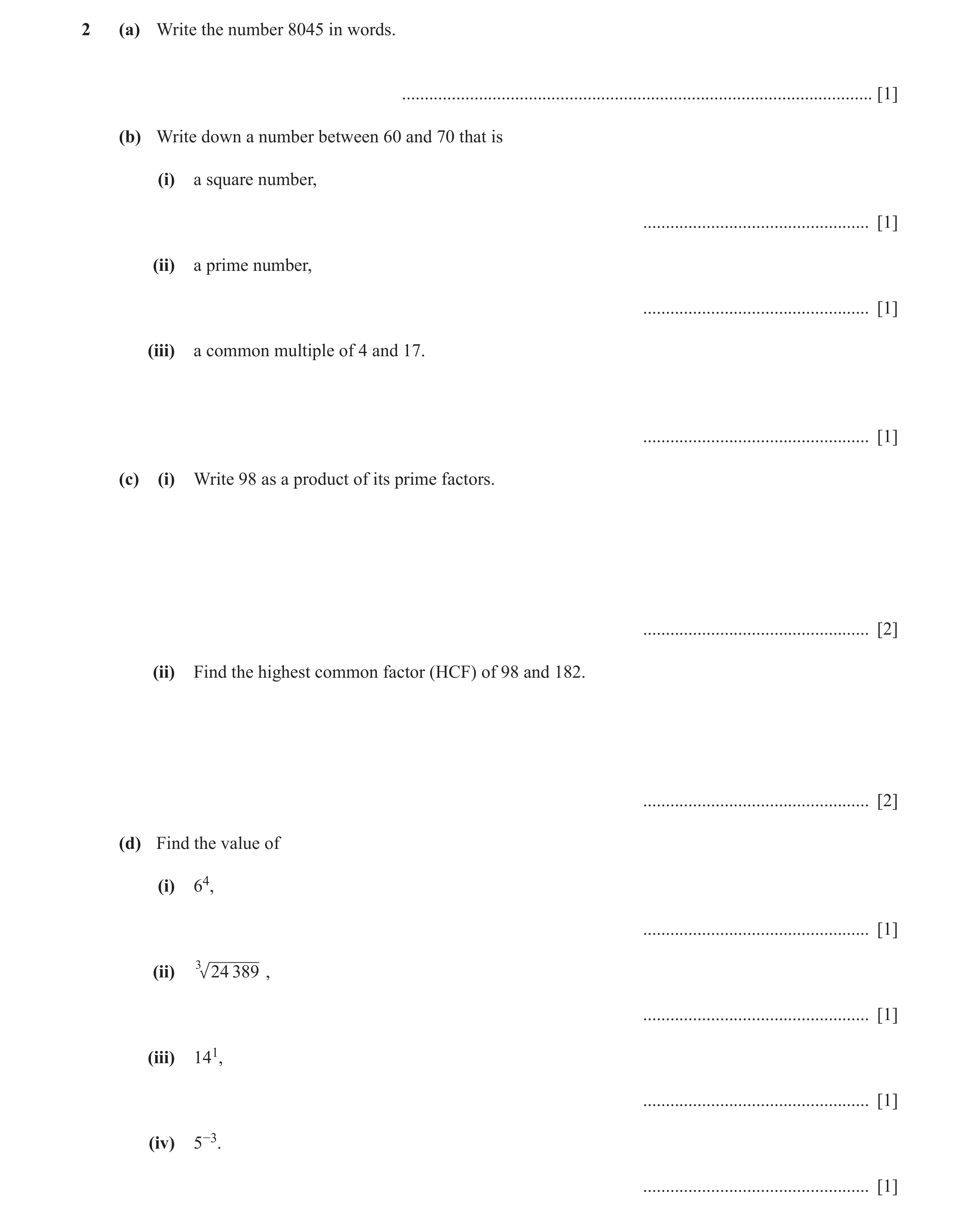 Question 49: (a) Write the number 8045 in words. .......................................................................................................…