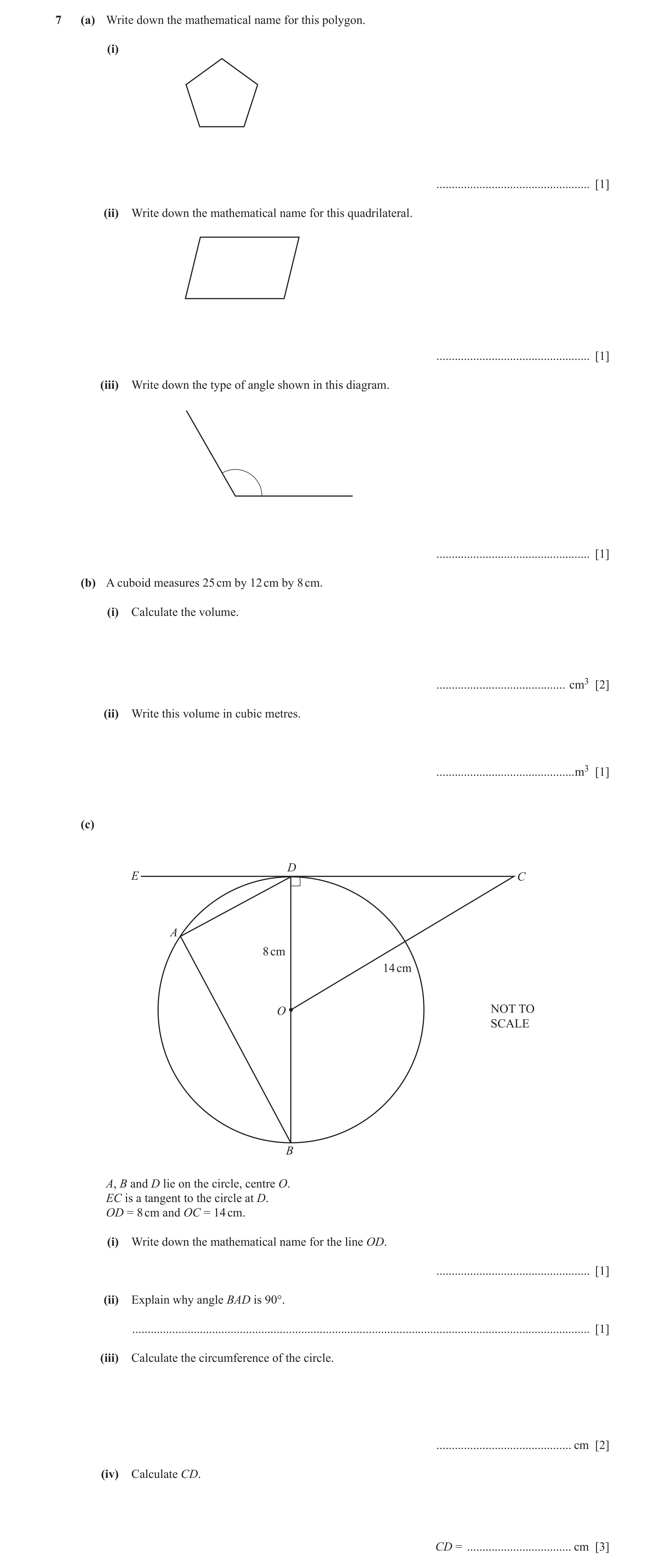 Question 43: (a) Write down the mathematical name for this polygon. (i) .................................................. [1] (ii) Write down the mathe…