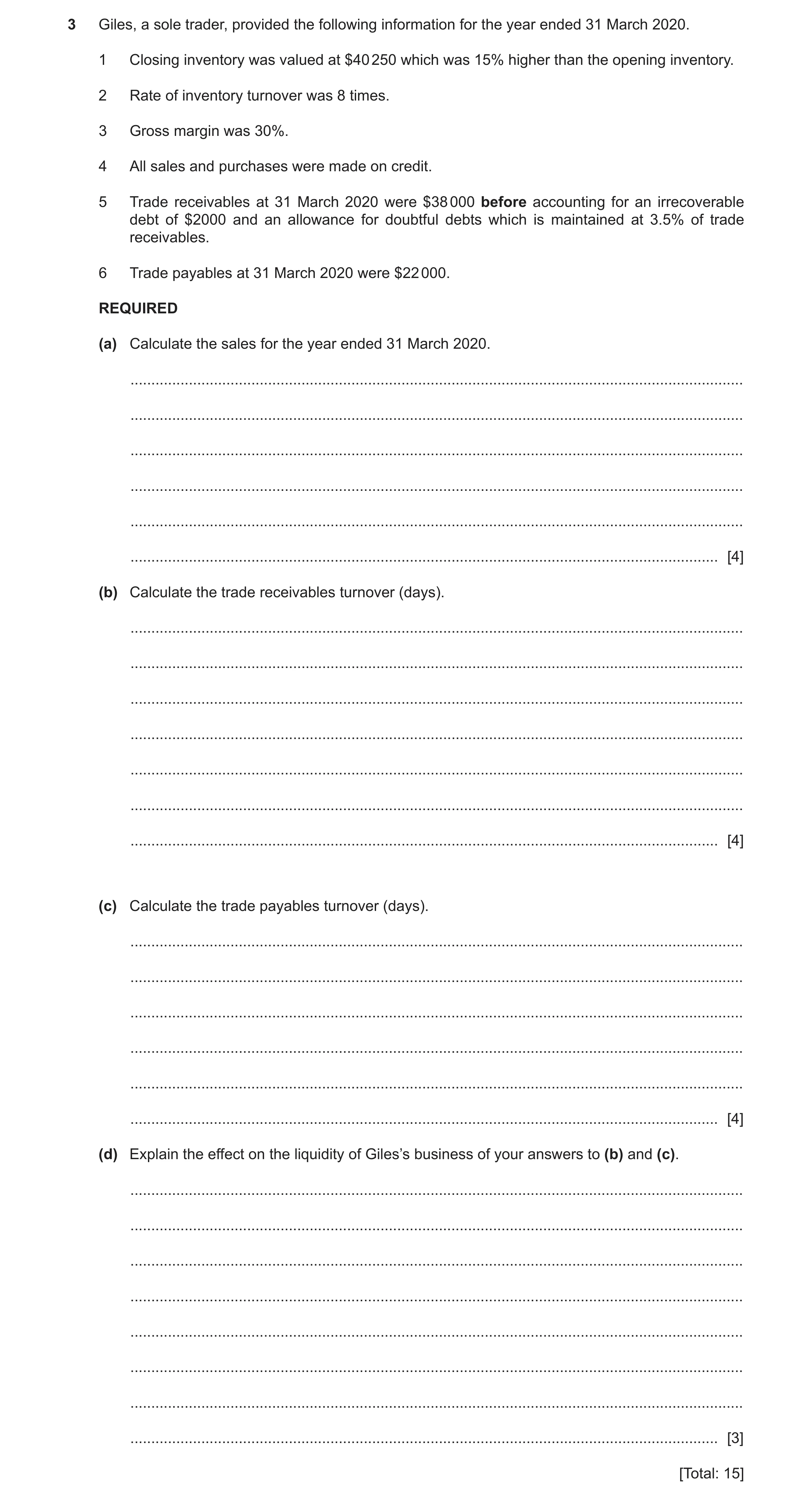 Question 24: Giles, a sole trader, provided the following information for the year ended 31 March 2020. 1 Closing inventory was valued at $40 250 which …
