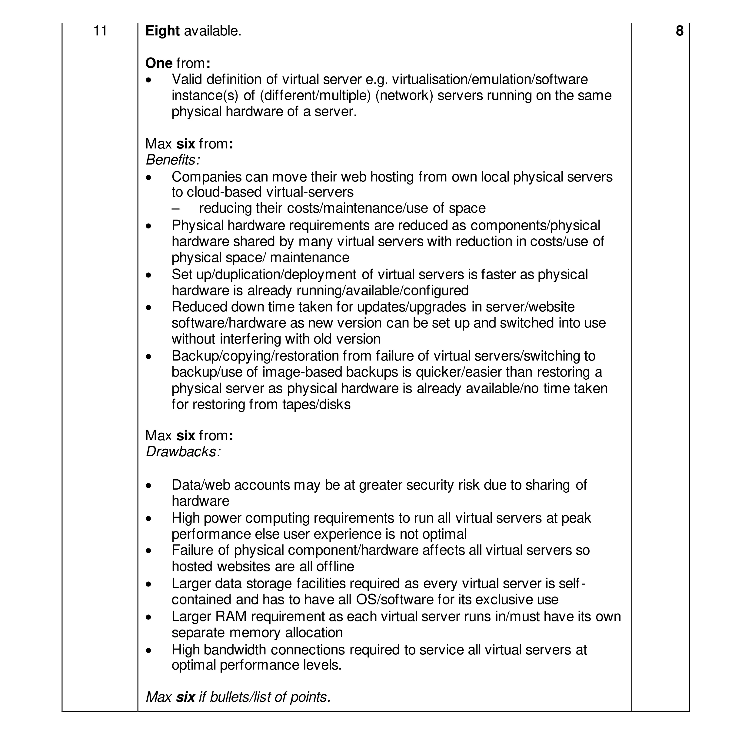 Mark scheme for question 7