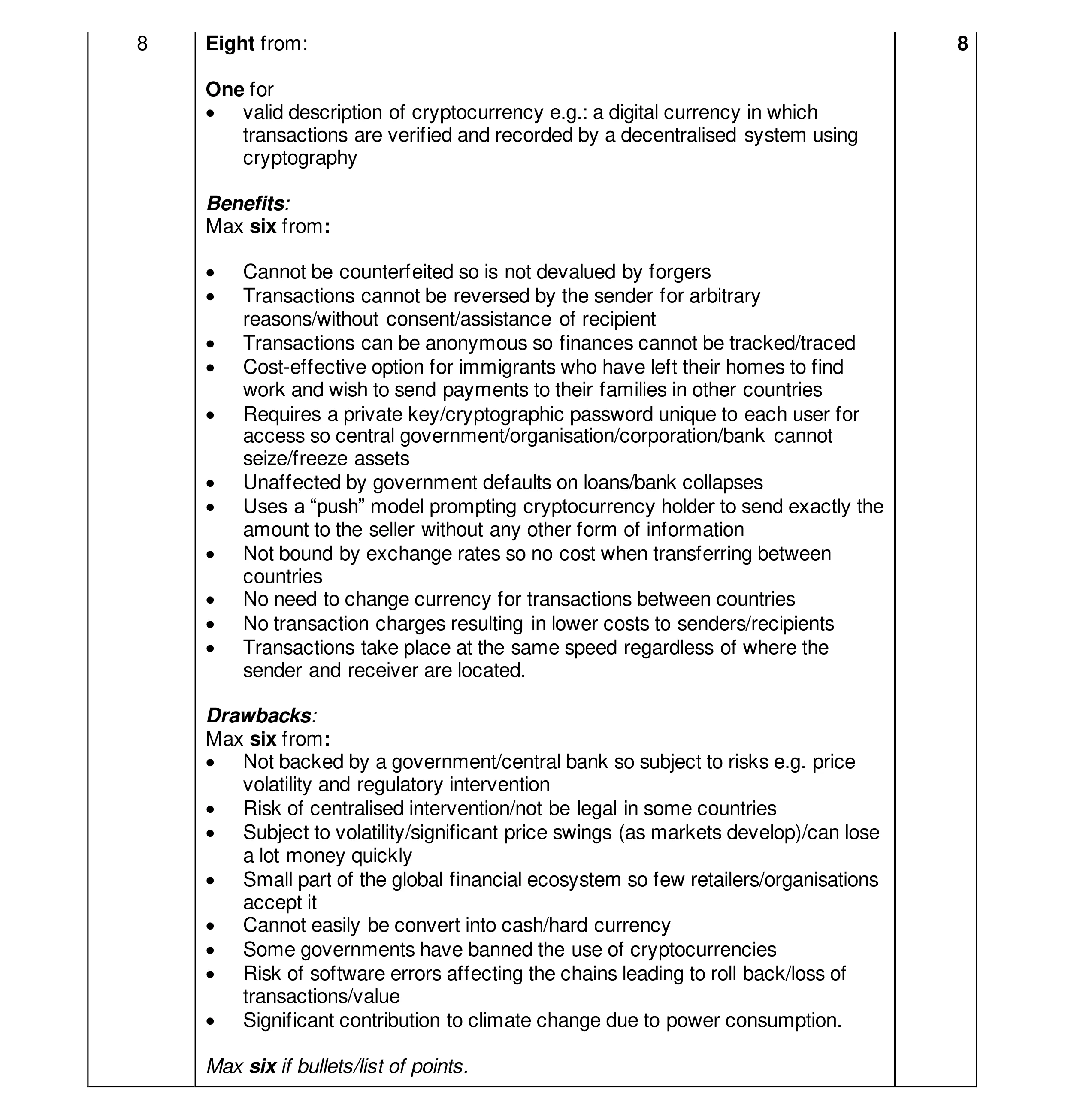 Mark scheme for question 12