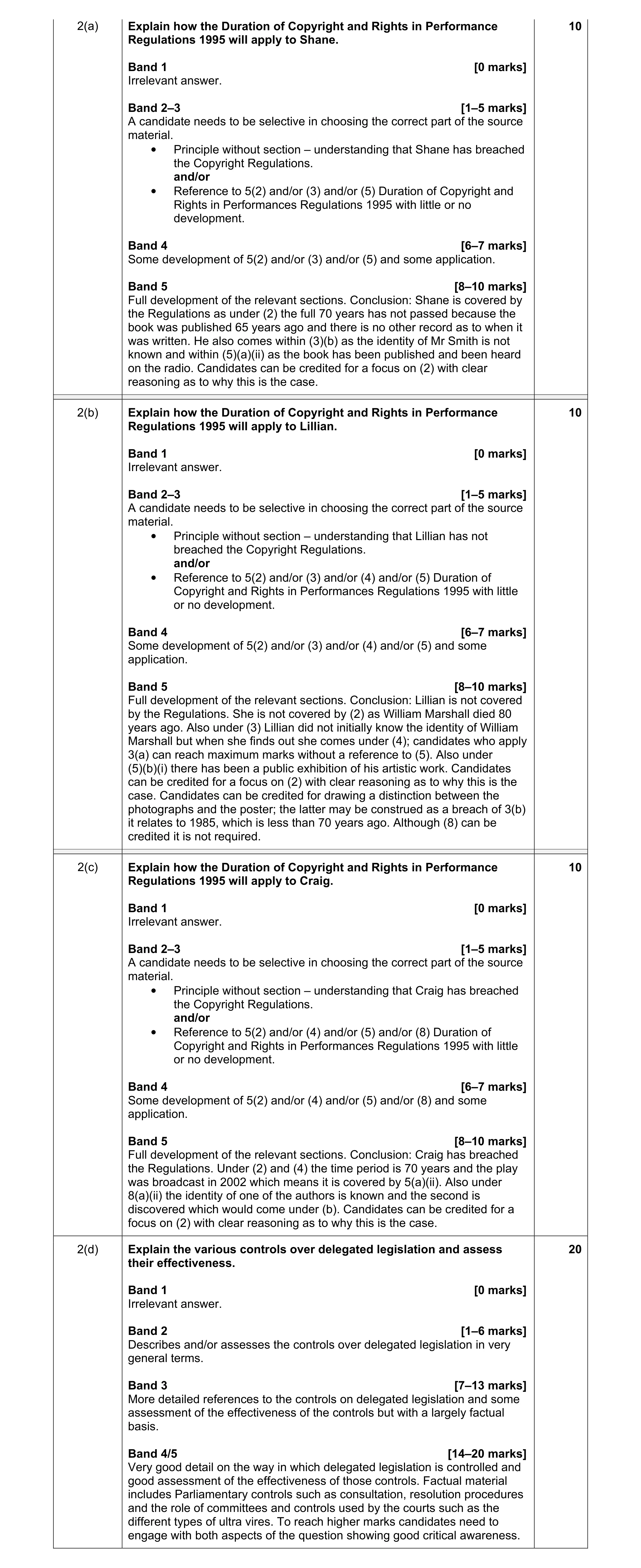 Mark scheme for question 9