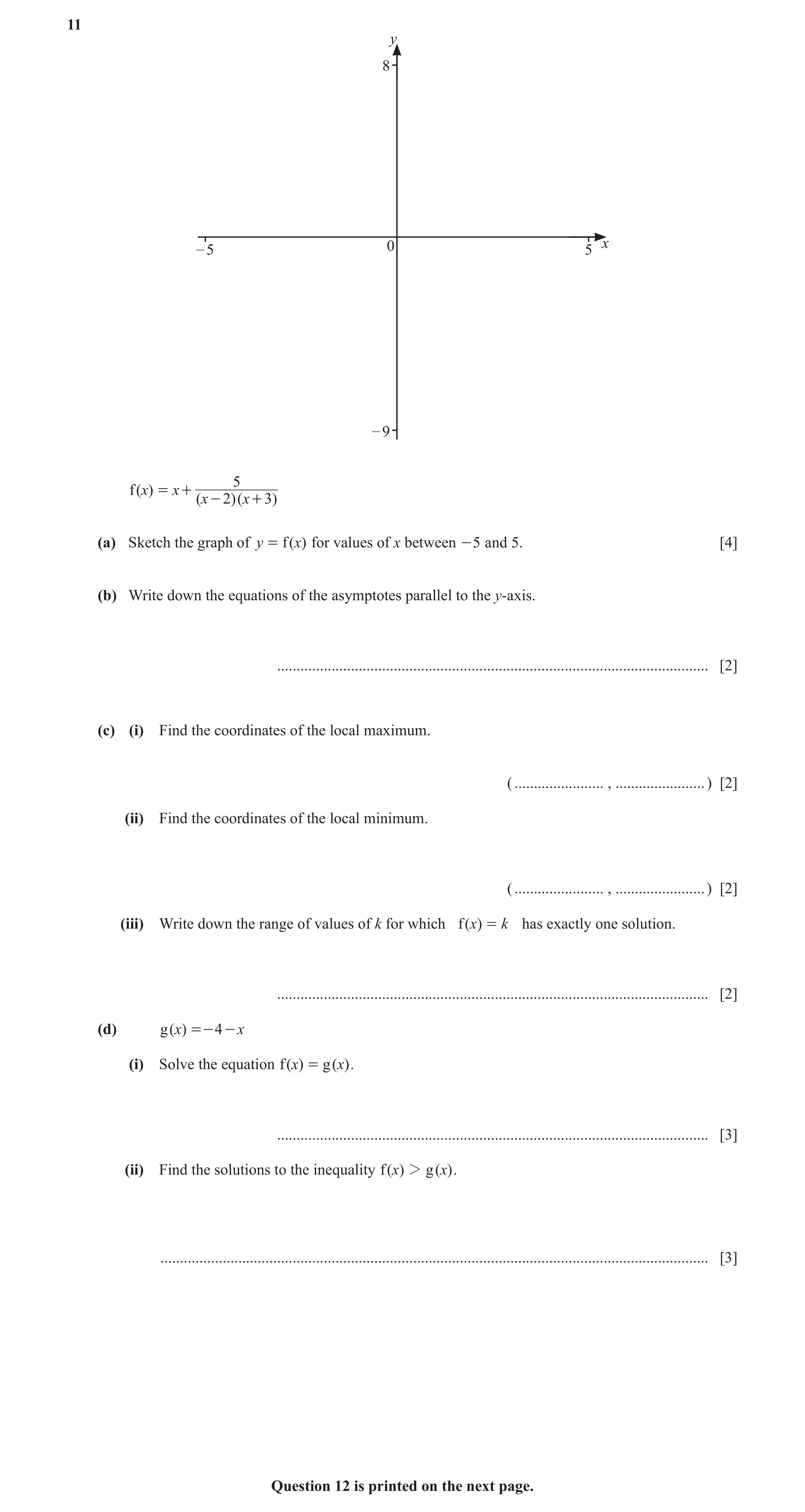 Question 60: y 8 – 5 0 5 x – 9 5 f ( x) = x + ( x - 2)( x + 3) (a) Sketch the graph of y = f ( x) for values of x between - 5 and 5. [4] (b) Write down …