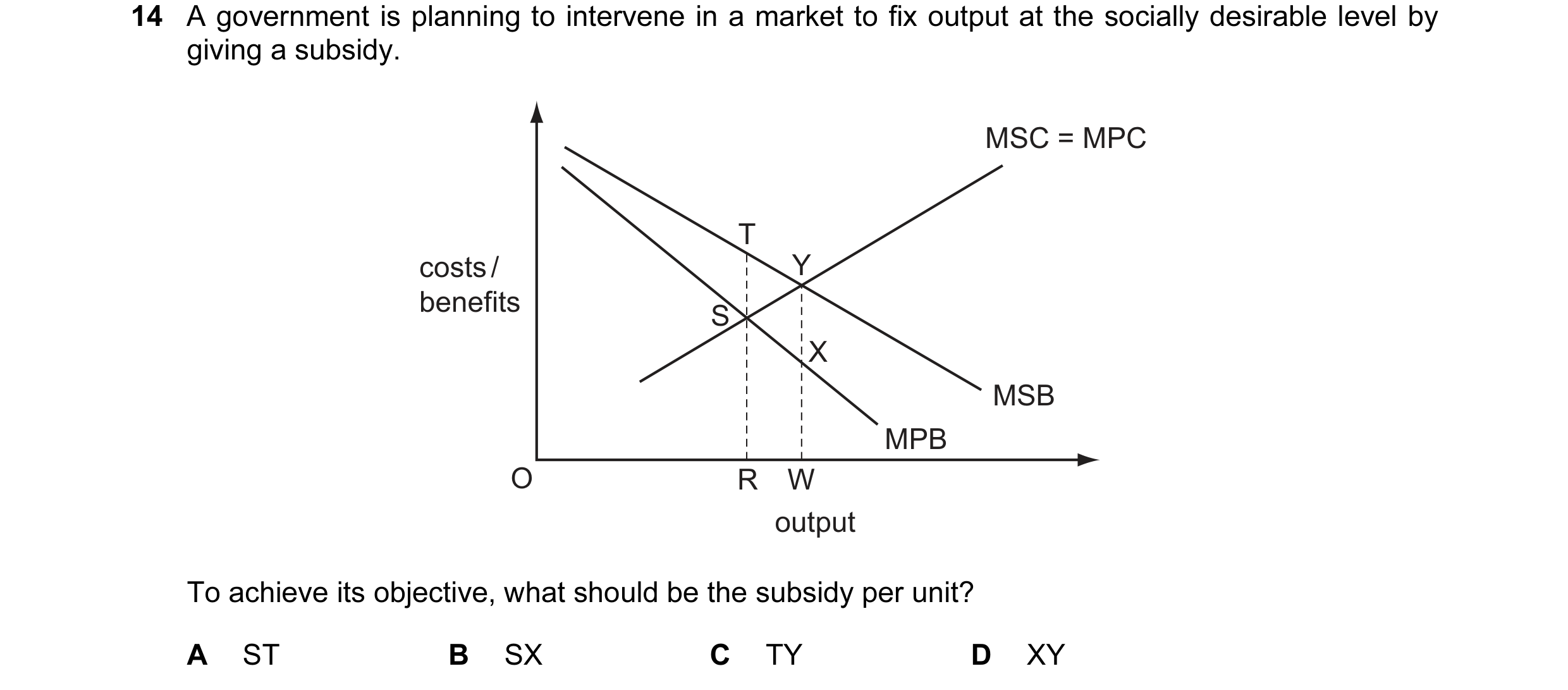 Question 8: A government is planning to intervene in a market to fix output at the socially desirable level by giving a subsidy. MSC = MPC T costs / Y …