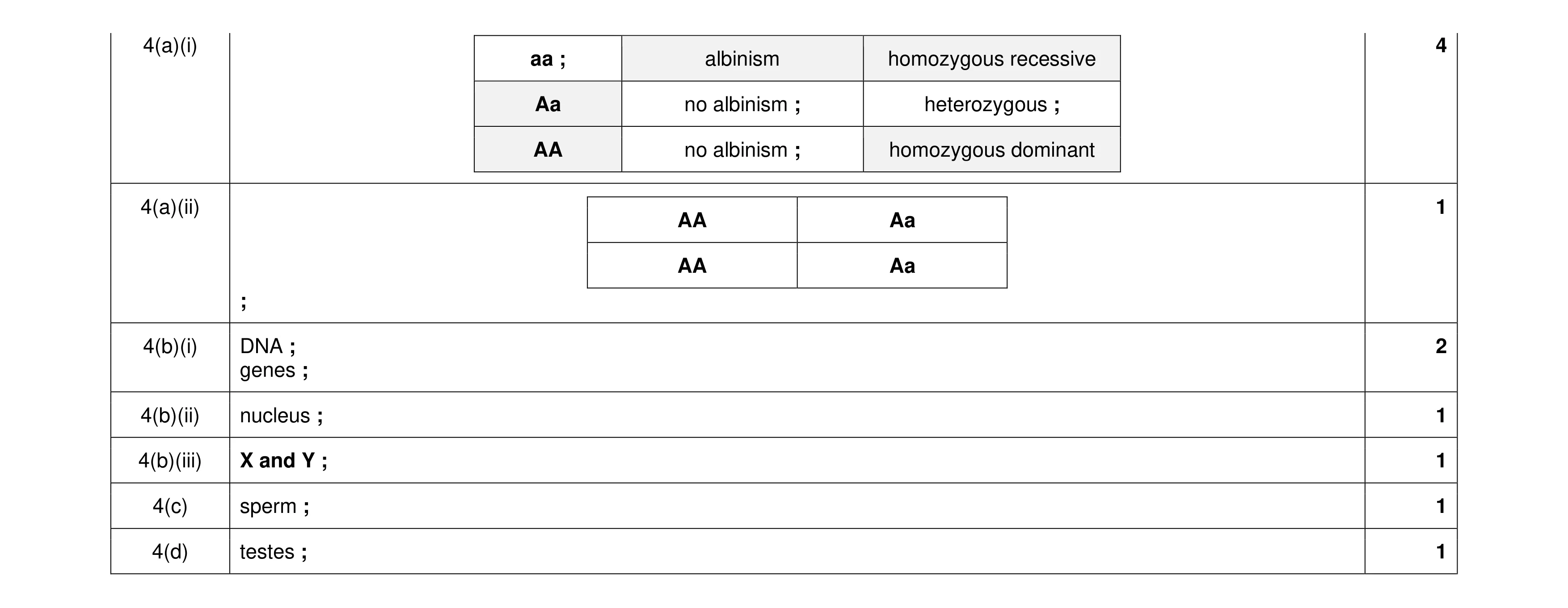 Mark scheme for question 11