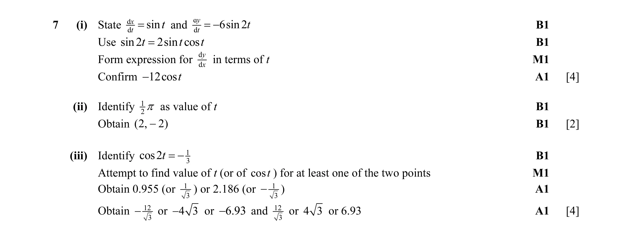 Mark scheme for question 28