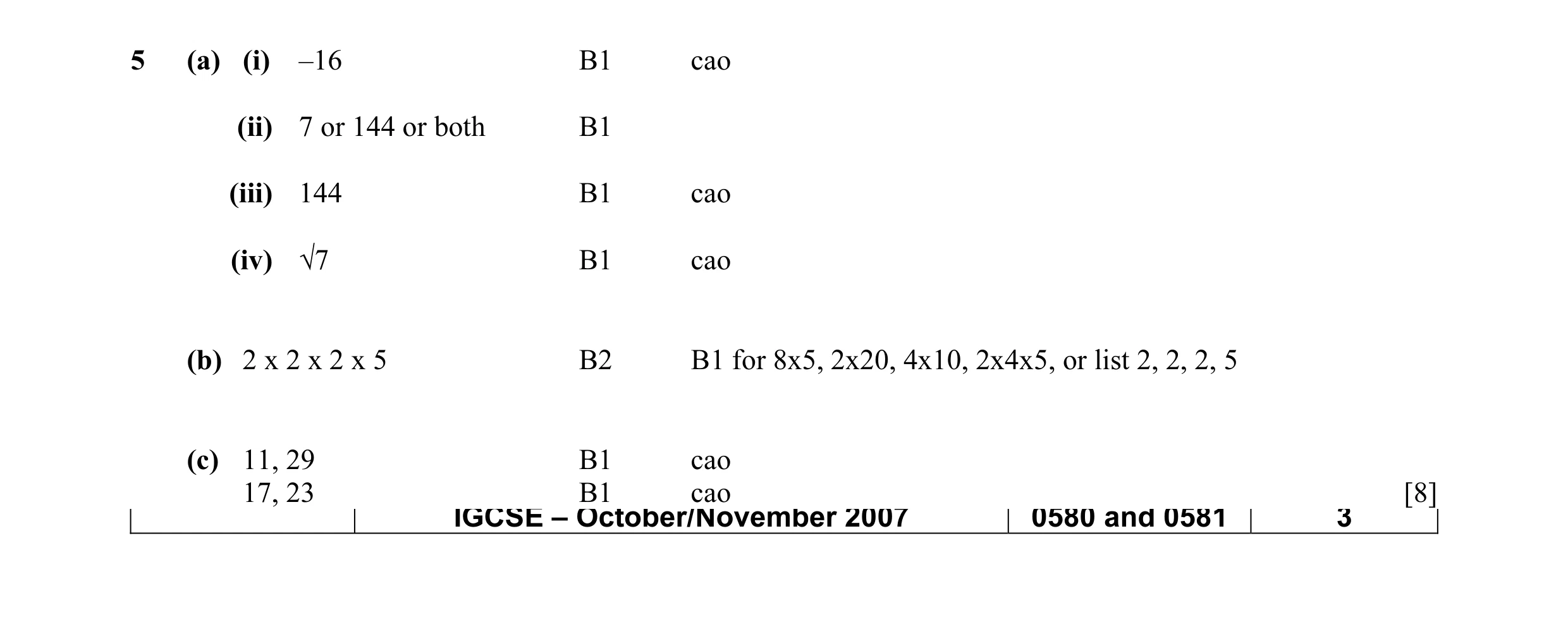 Mark scheme for question 1